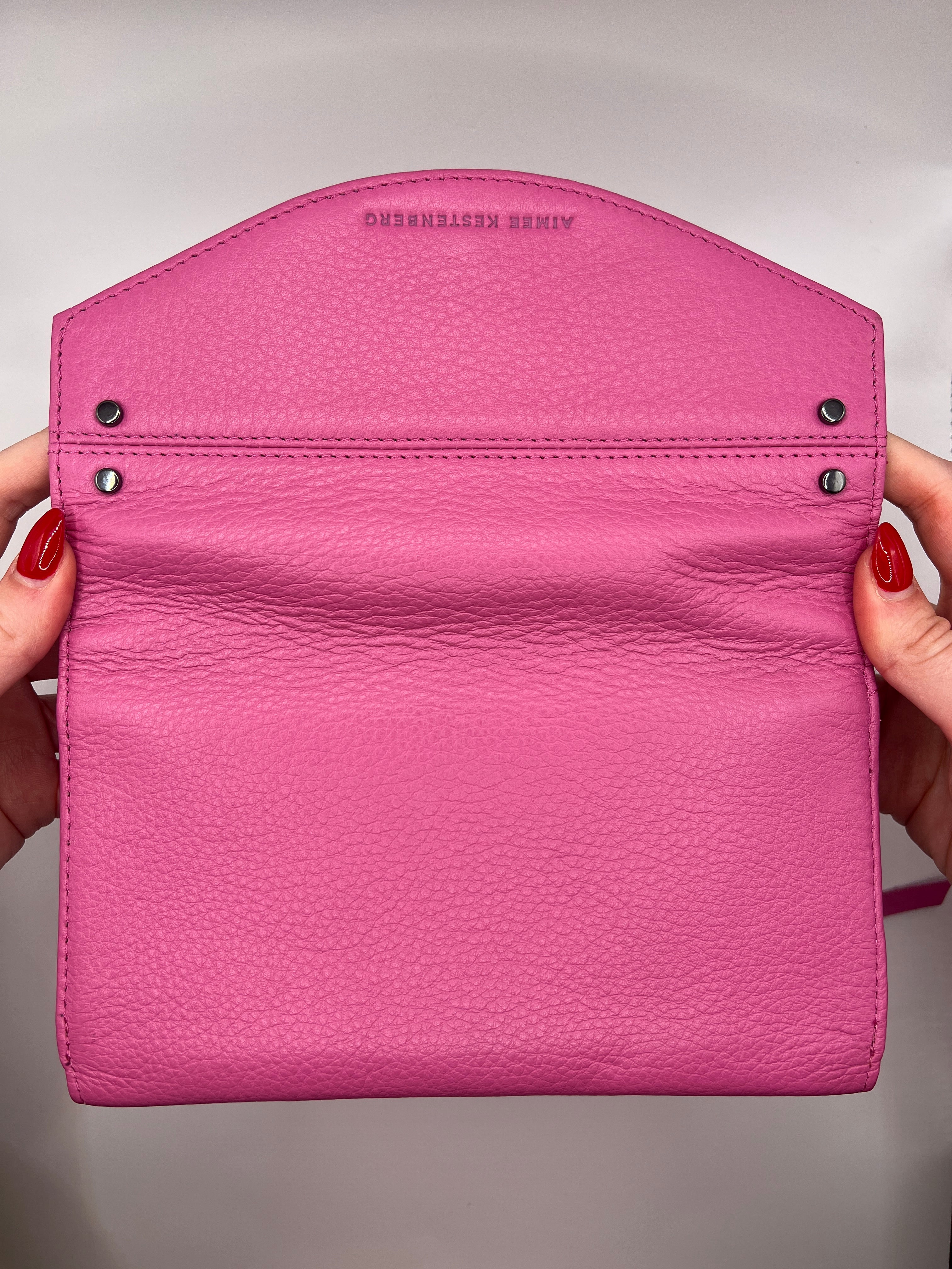 Aimee Kestenberg Pink Leather Wallet on Chain Crossbody Bag