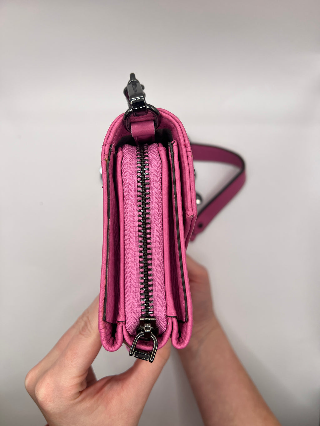 Aimee Kestenberg Pink Leather Wallet on Chain Crossbody Bag