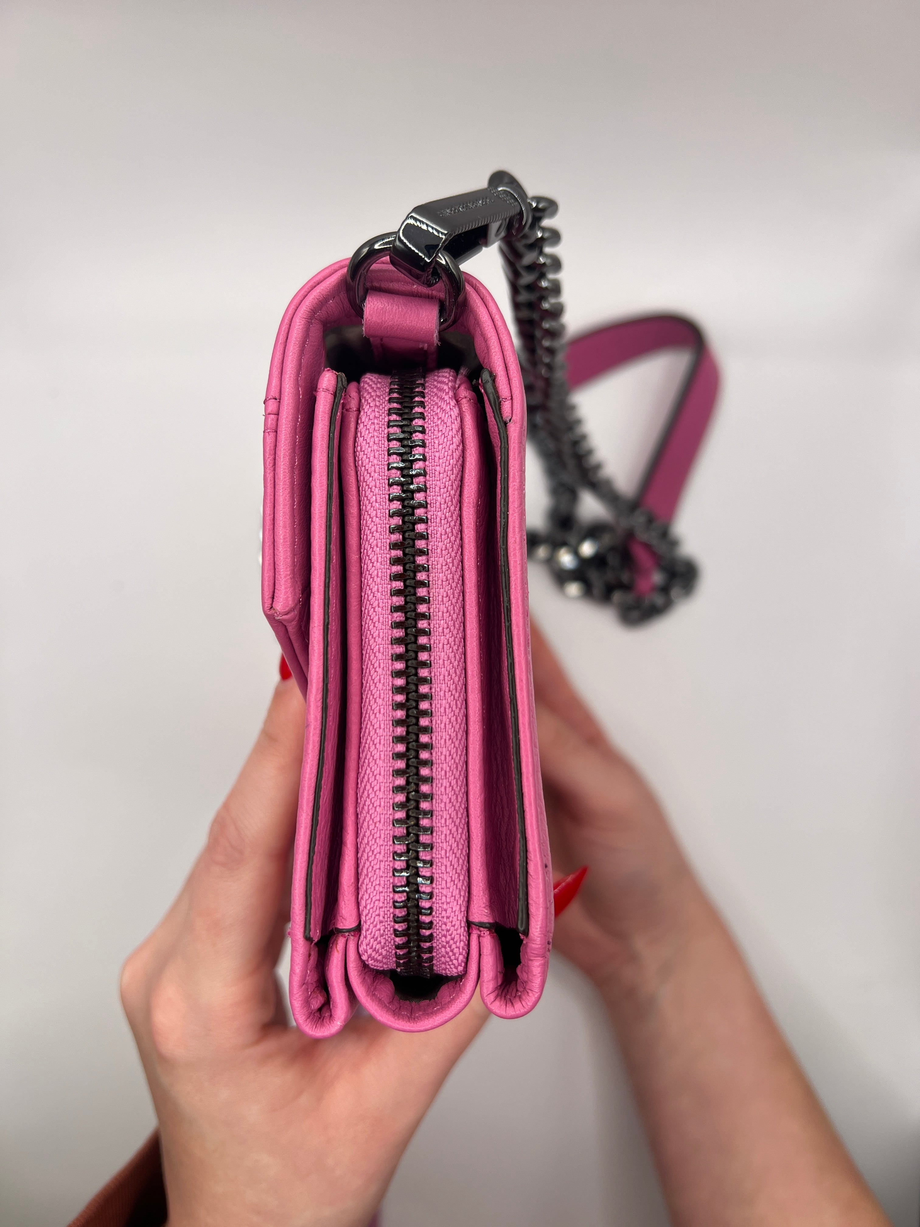 Aimee Kestenberg Pink Leather Wallet on Chain Crossbody Bag