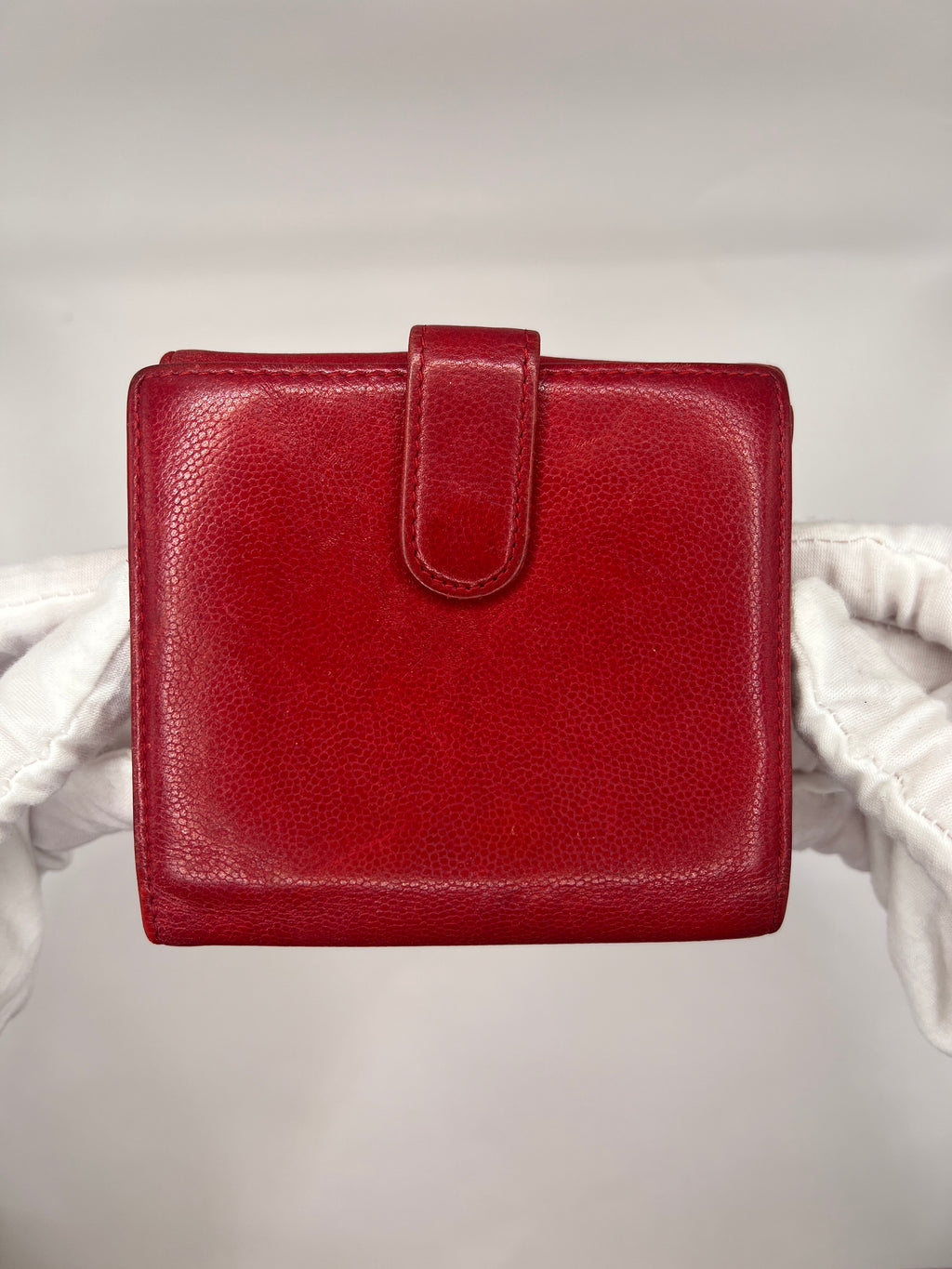 Chanel Caviar Sevruga French Compact Wallet Red