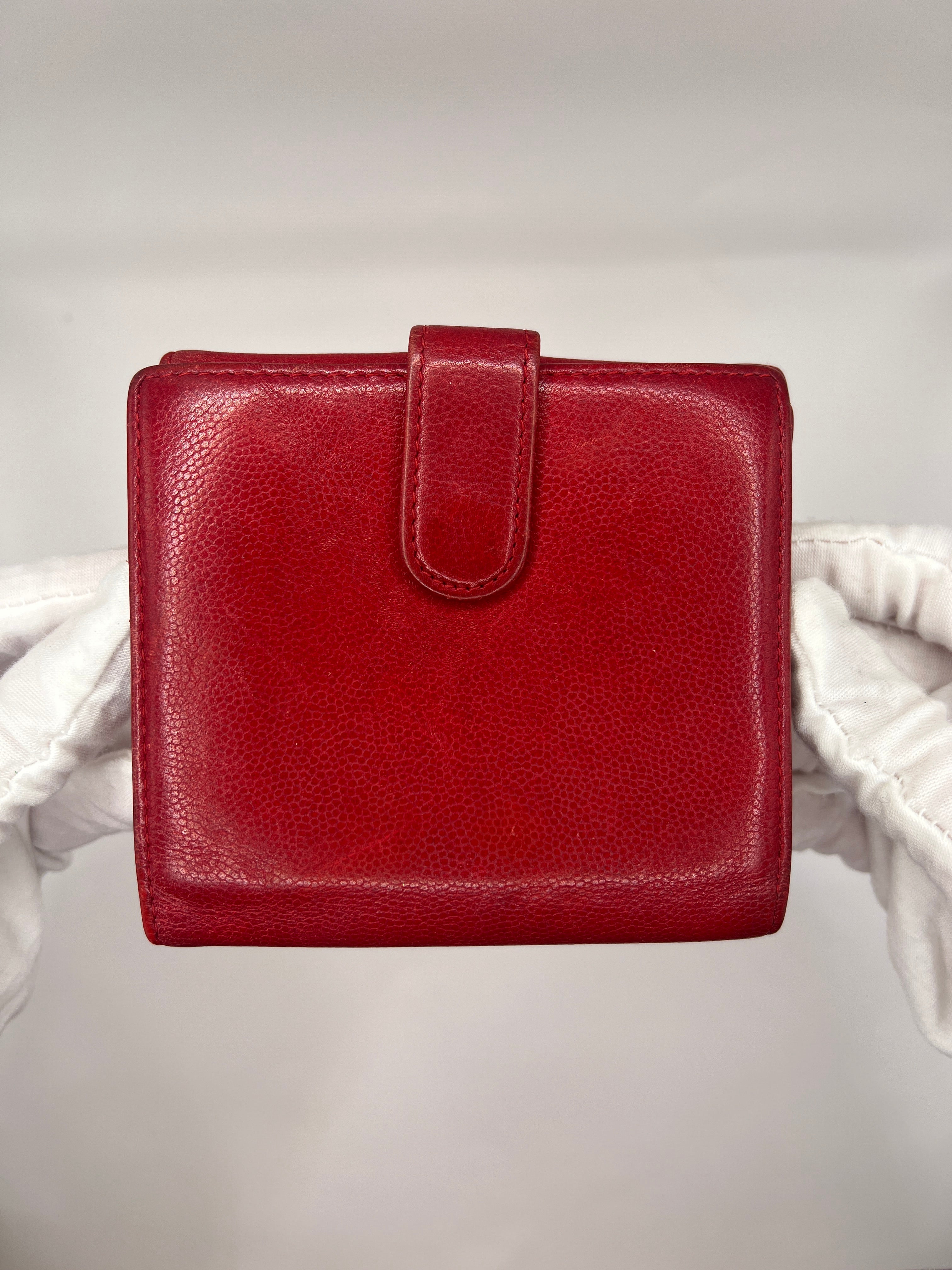 Chanel Caviar Sevruga French Compact Wallet Red