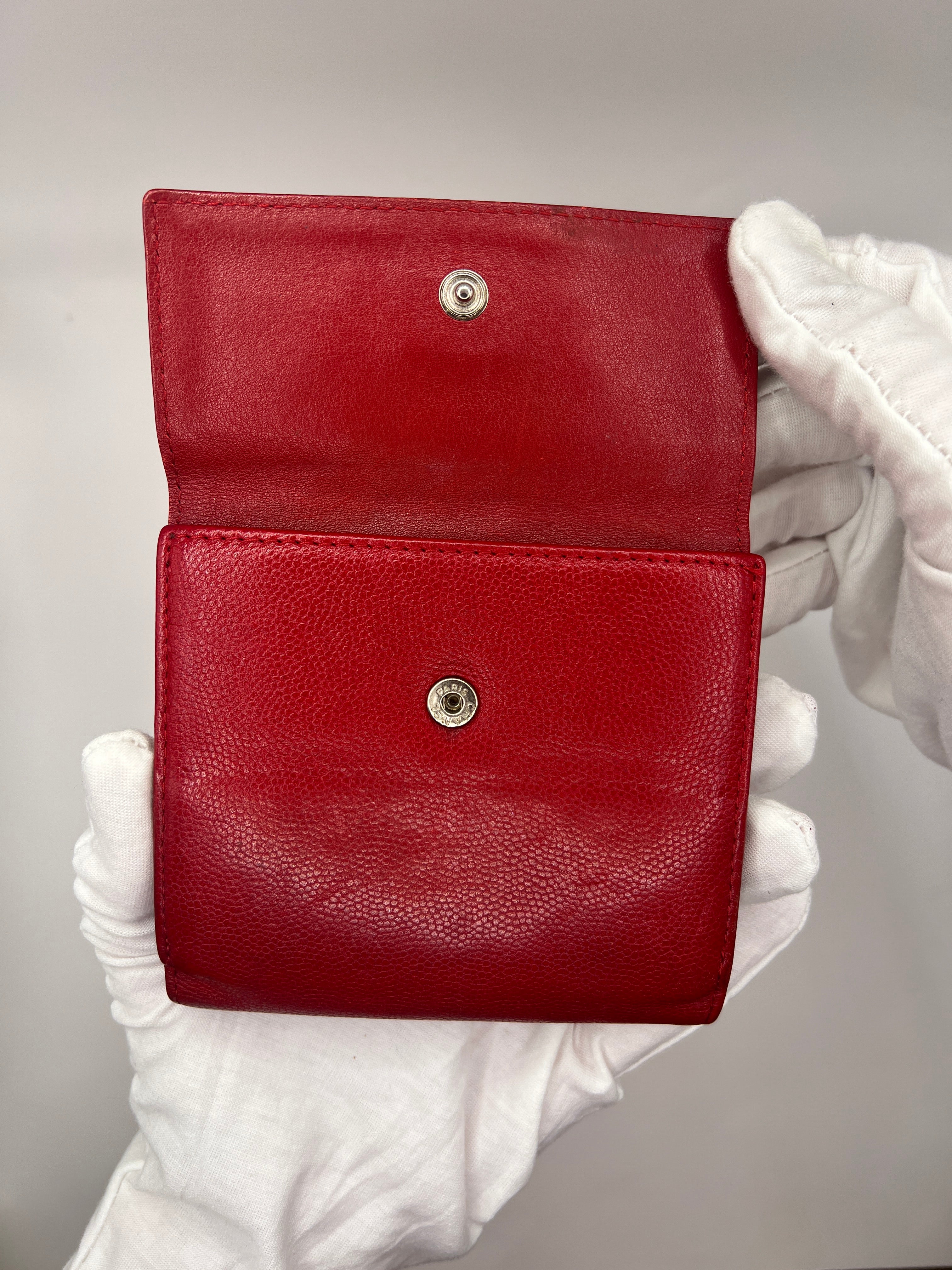 Chanel Caviar Sevruga French Compact Wallet Red