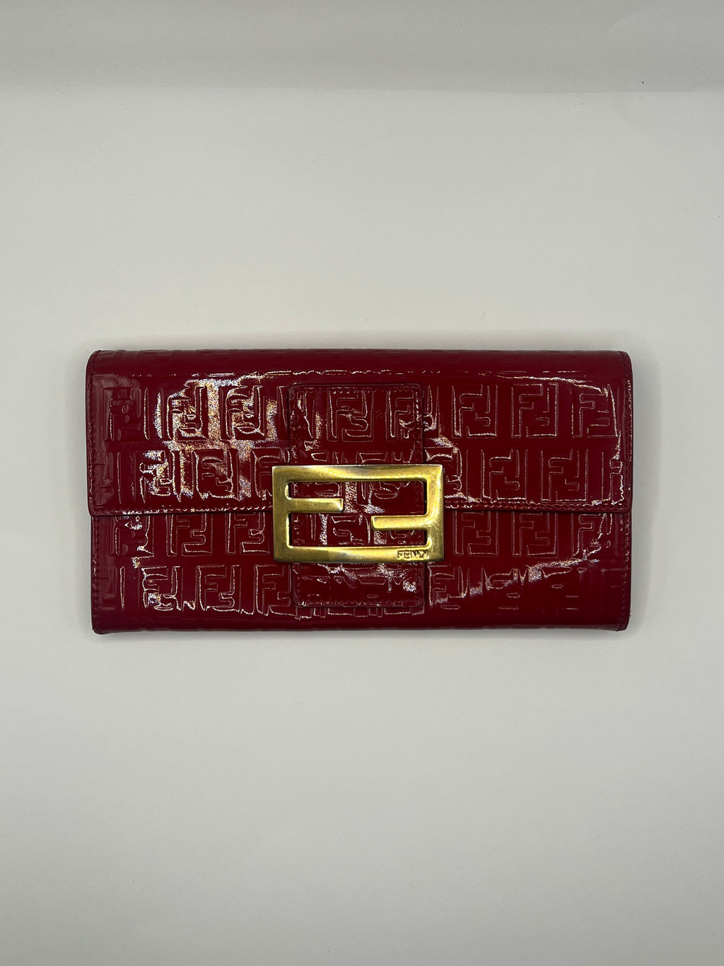 Fendi Zucchino Continental Patent Leather Red Wallet