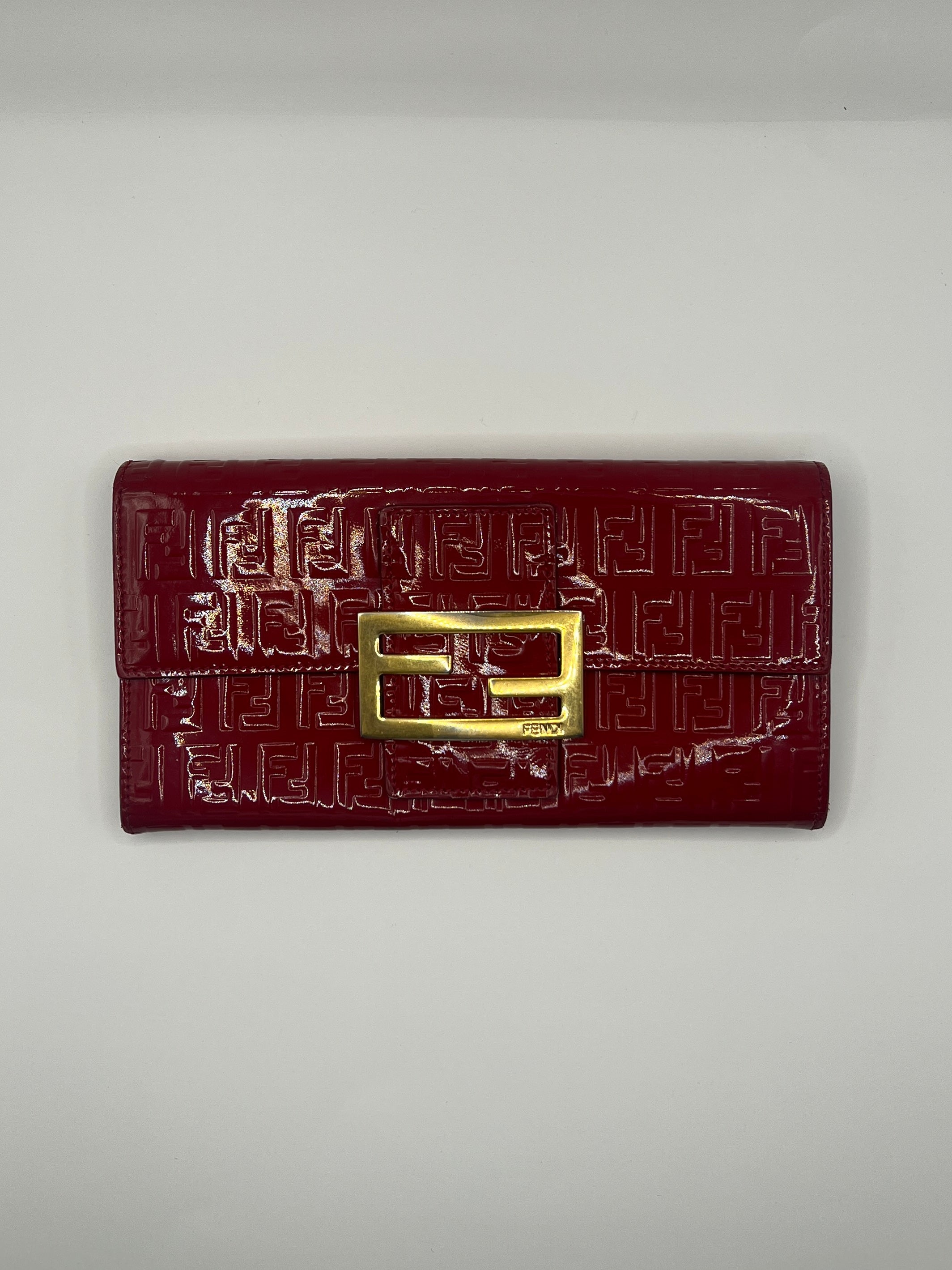 Fendi Zucchino Continental Patent Leather Red Wallet