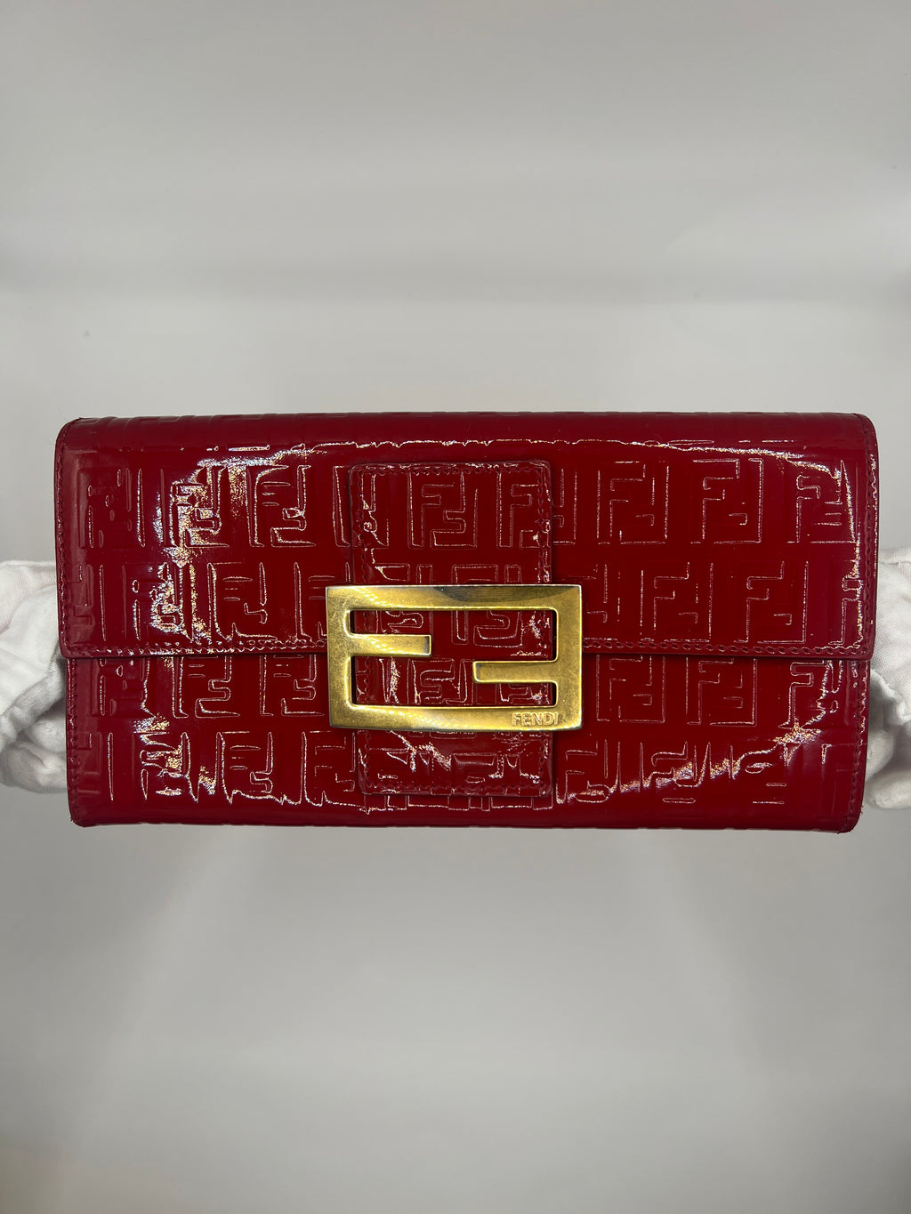 Fendi Zucchino Continental Patent Leather Red Wallet