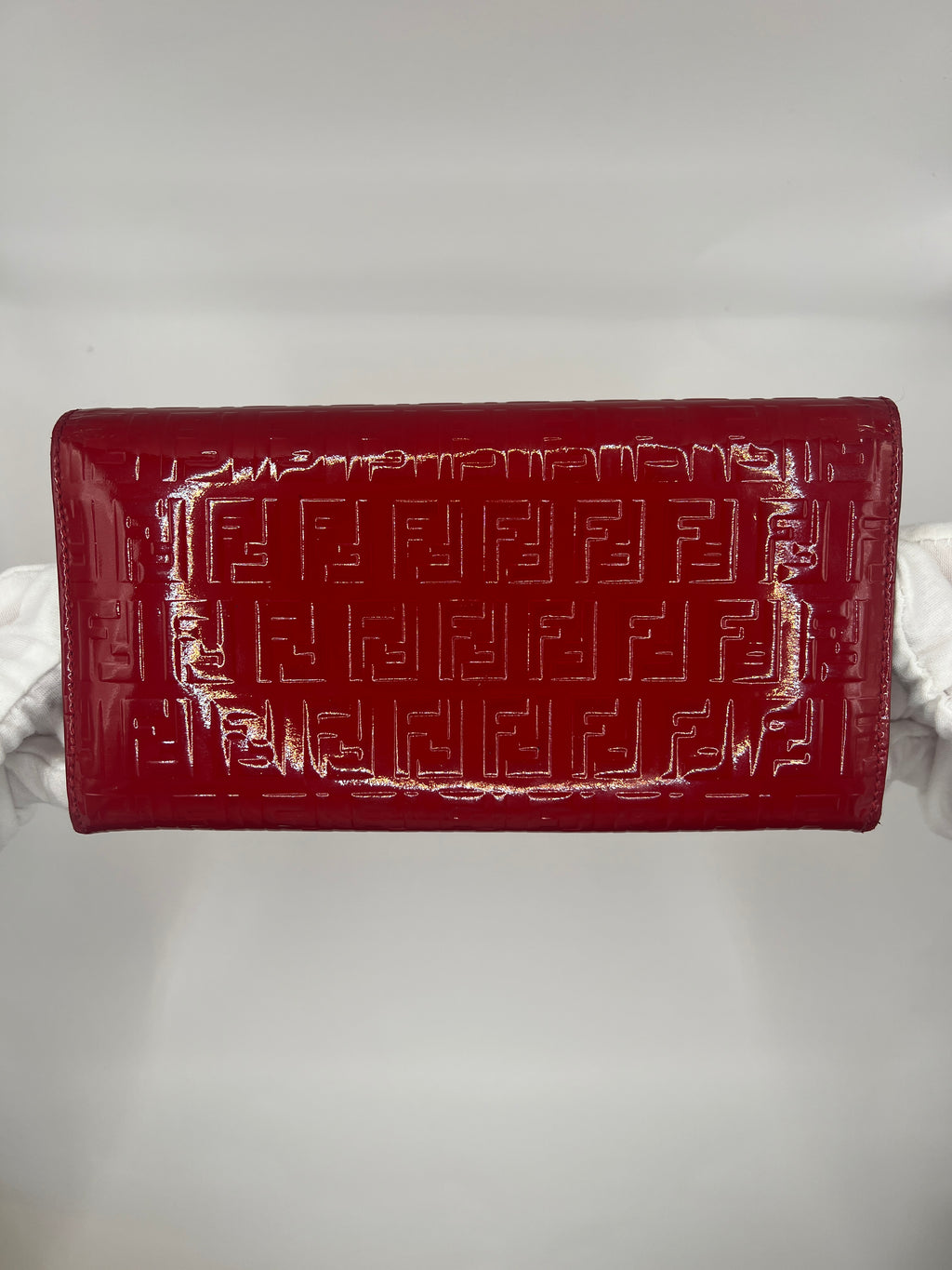 Fendi Zucchino Continental Patent Leather Red Wallet