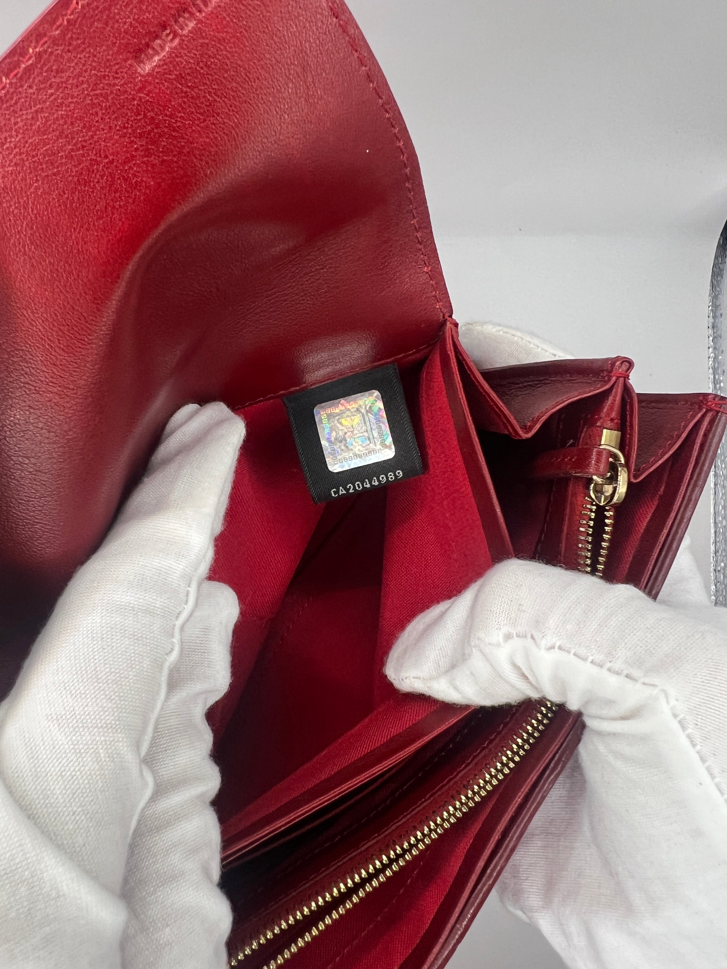 Fendi Zucchino Continental Patent Leather Red Wallet