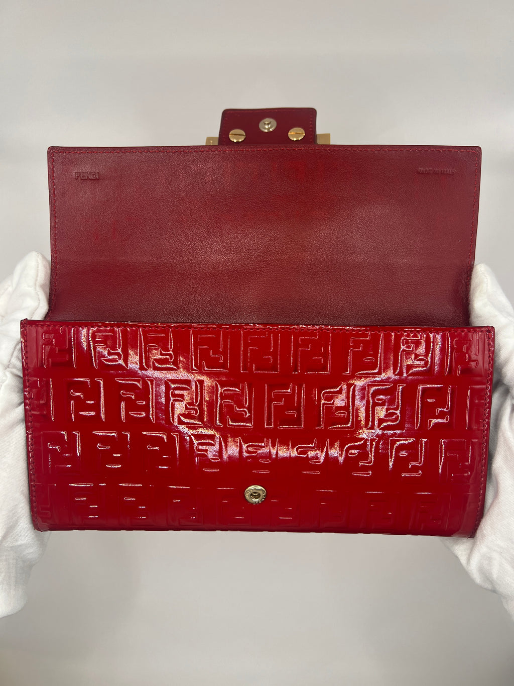 Fendi Zucchino Continental Patent Leather Red Wallet
