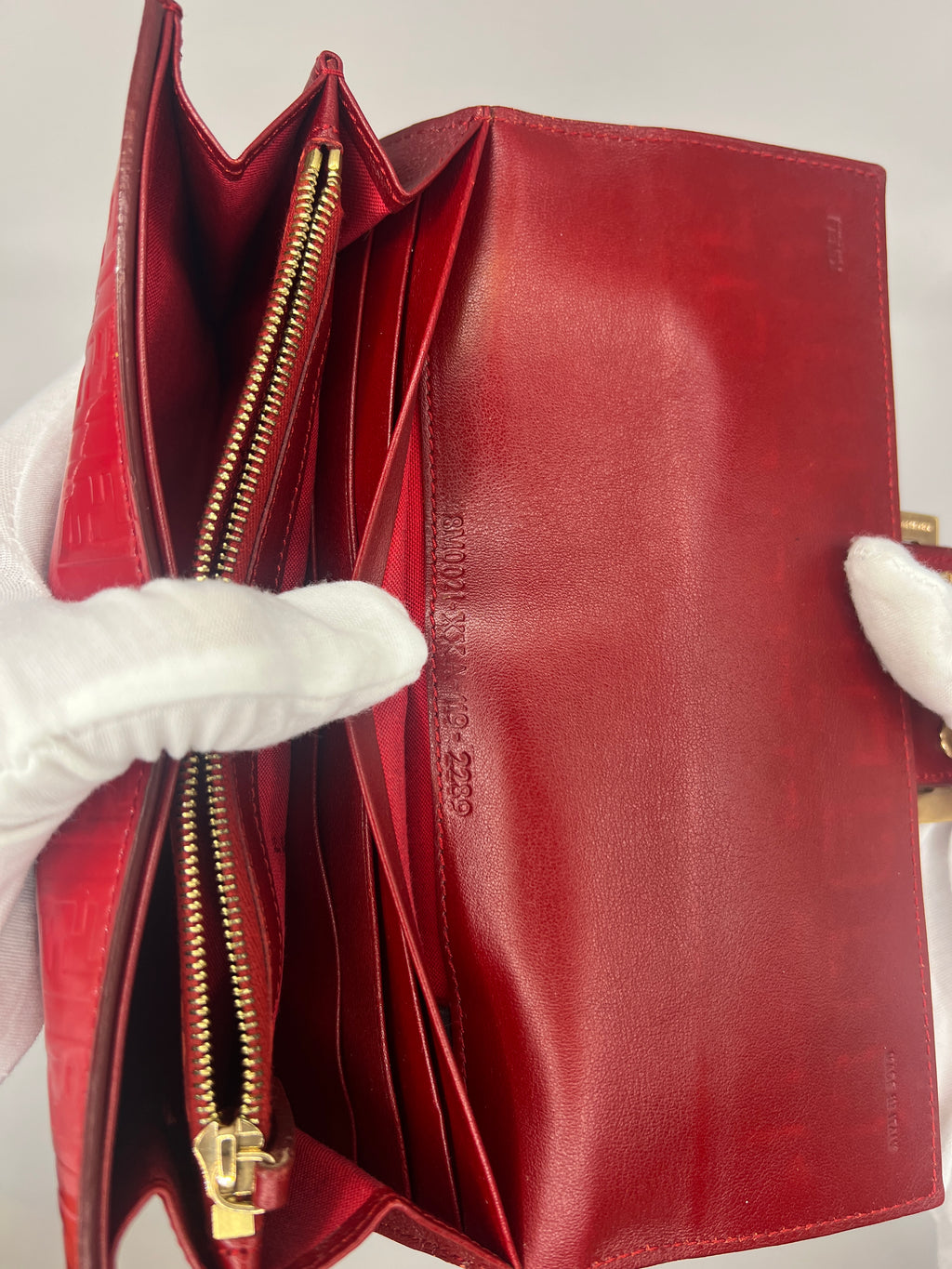 Fendi Zucchino Continental Patent Leather Red Wallet