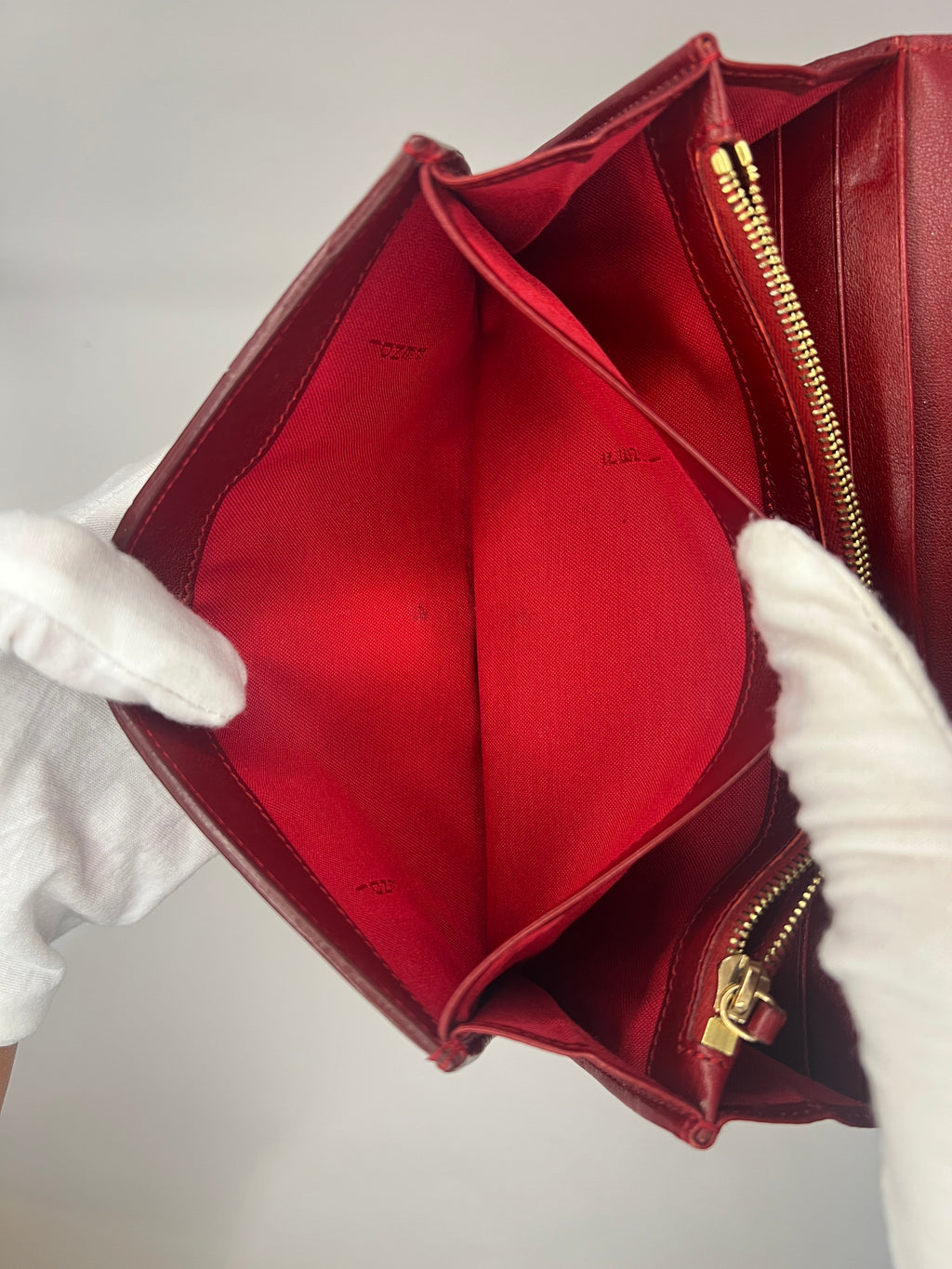 Fendi Zucchino Continental Patent Leather Red Wallet