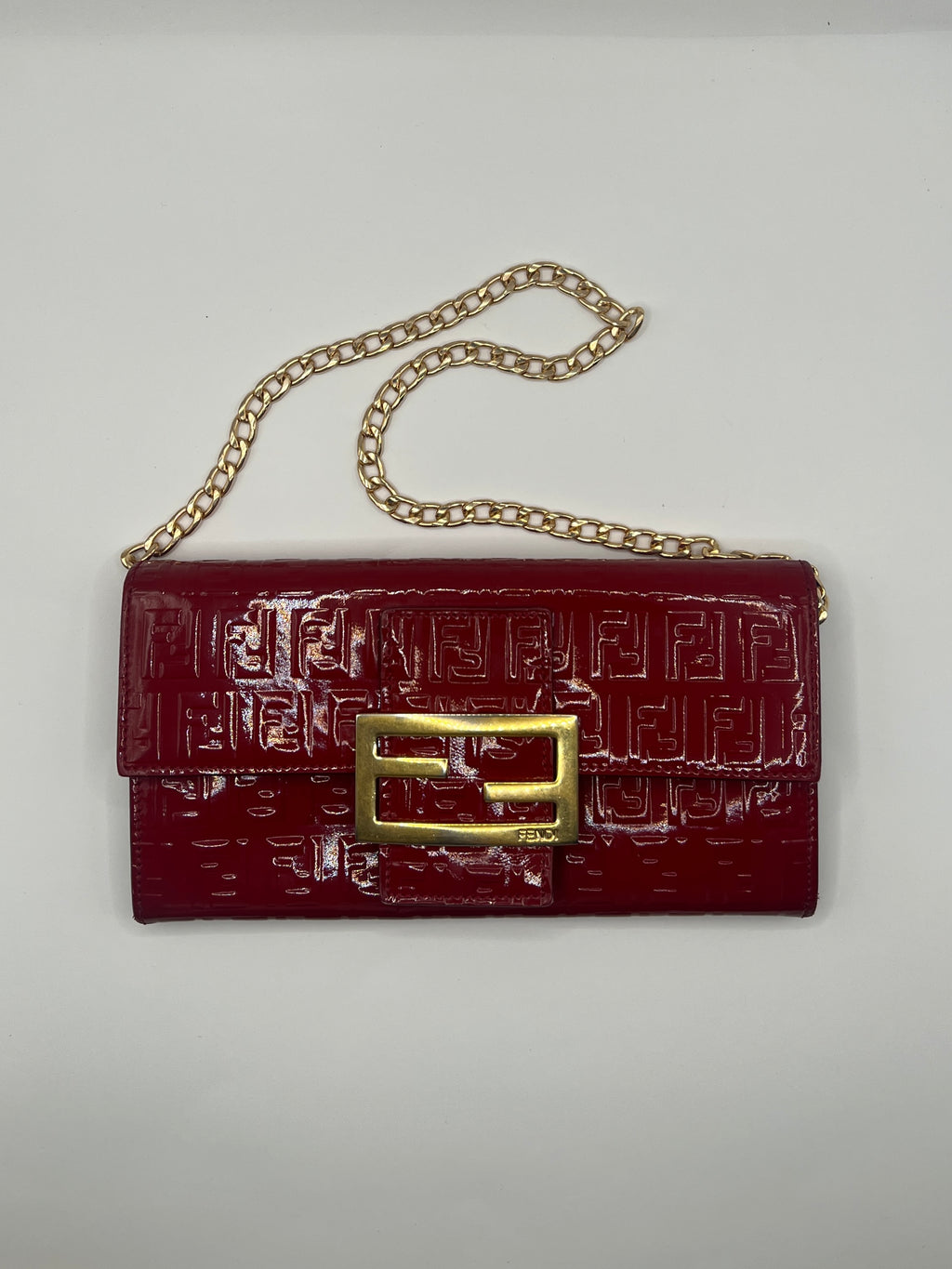 Fendi Zucchino Continental Patent Leather Red Wallet