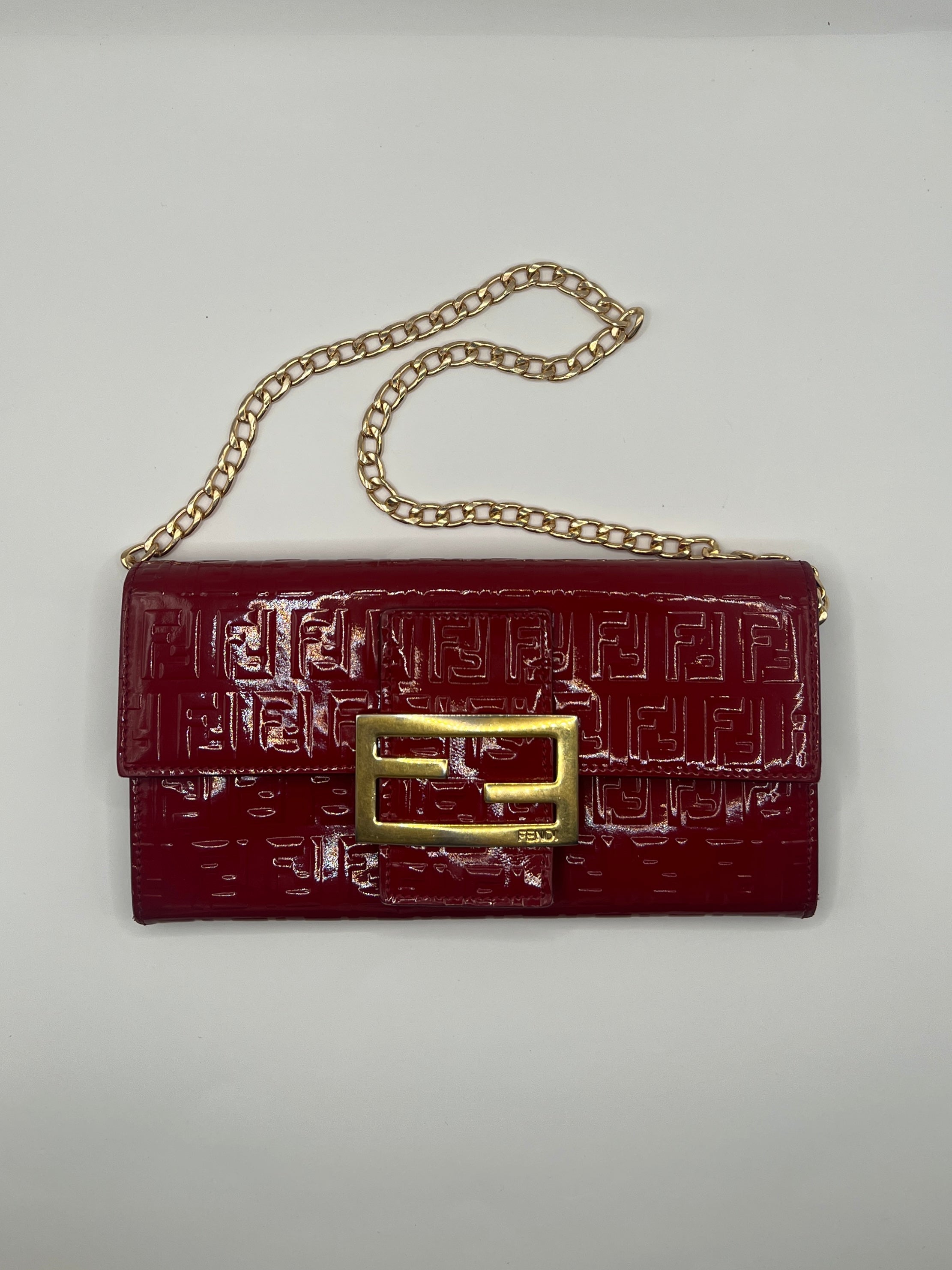 Fendi Zucchino Continental Patent Leather Red Wallet