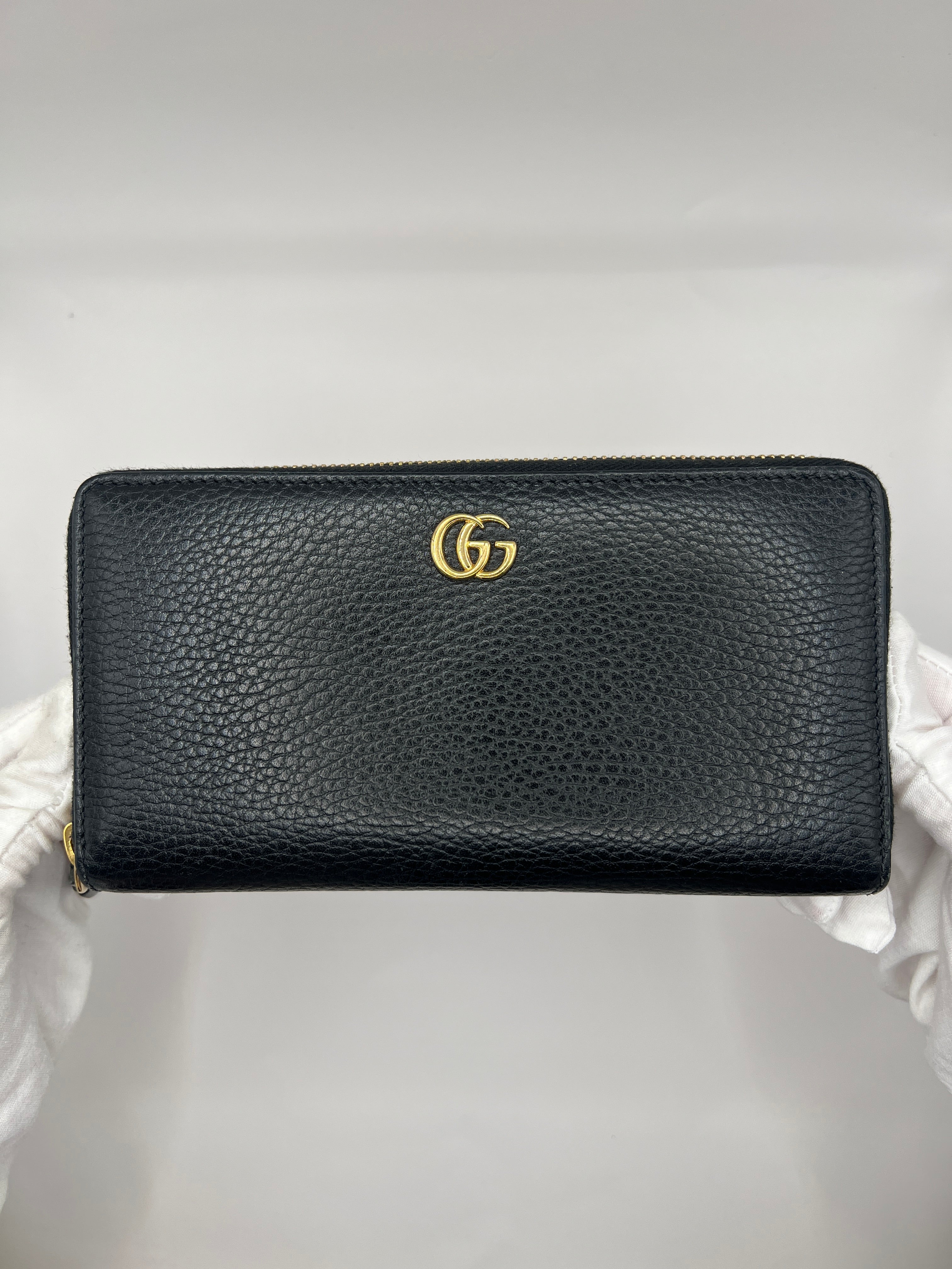 Gucci GG Zip-Around Wallet Black Pebbled Leather