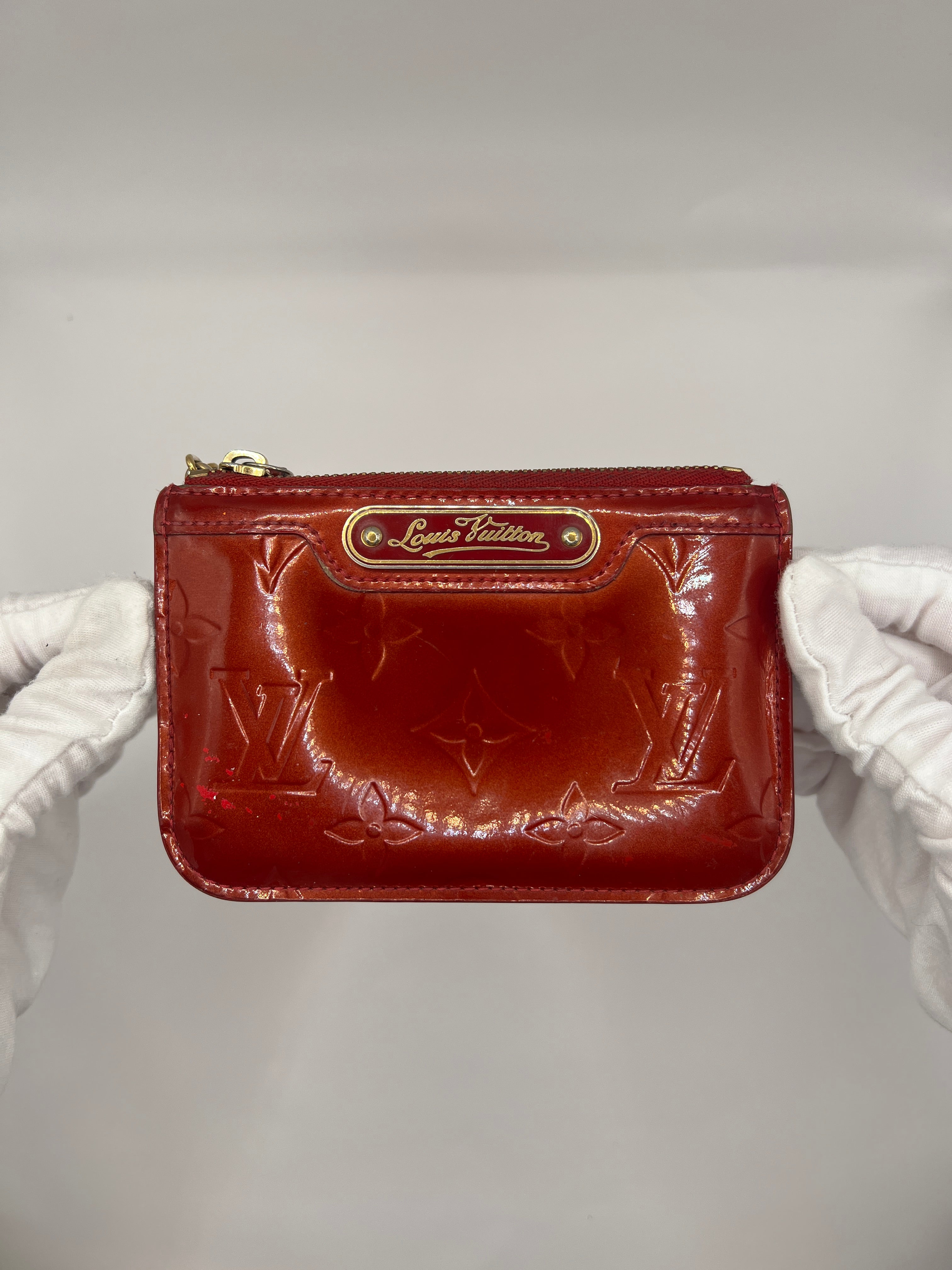 Louis Vuitton Pochette Key Cles Monogram Vernis Coin Case Red