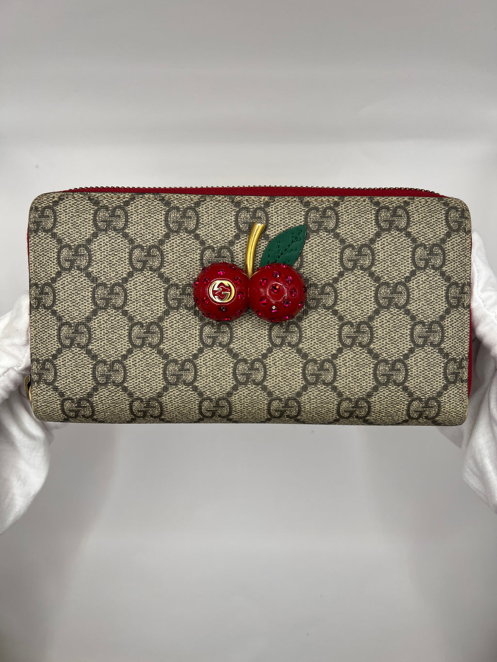 Gucci GG Supreme Cherry Zip-Around Long Wallet