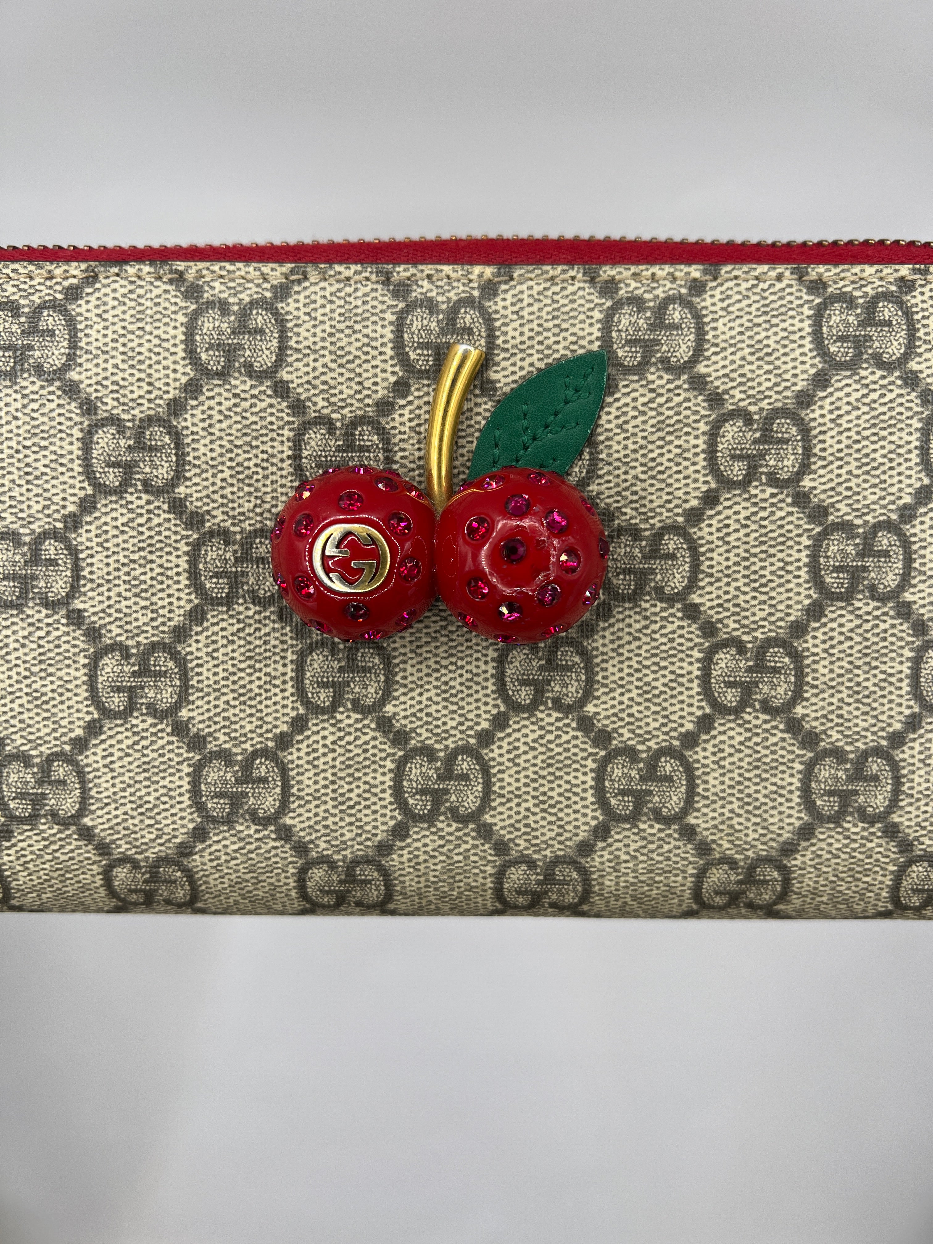 Gucci GG Supreme Cherry Zip-Around Long Wallet