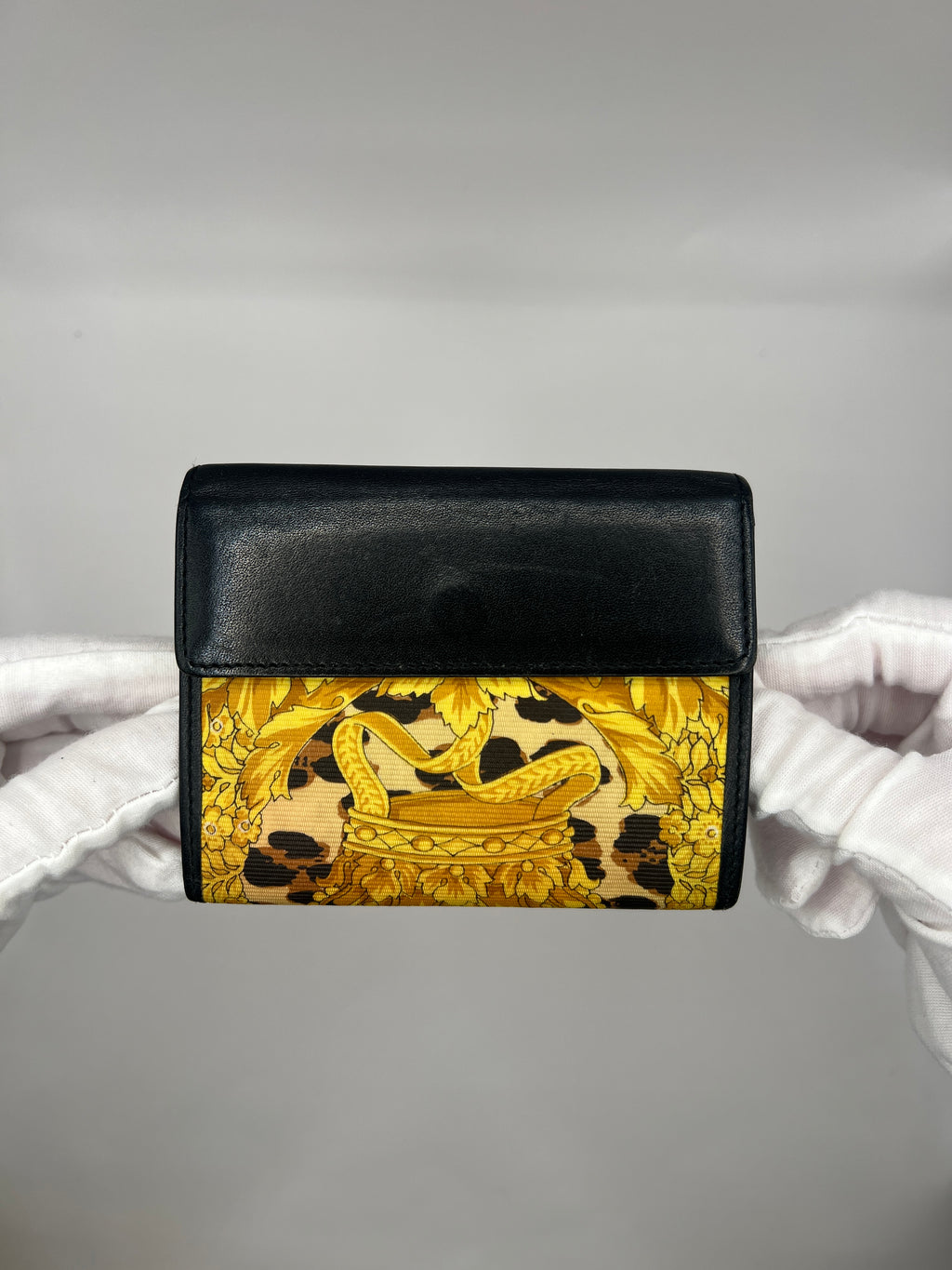 Versace Vintage Baroque Leopard Crown Tri-Fold Wallet