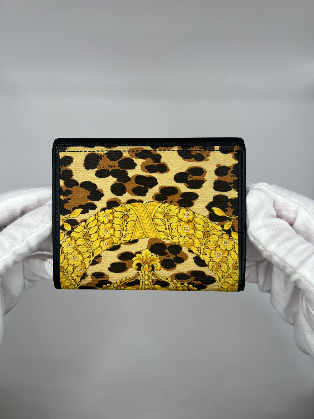 Versace Vintage Baroque Leopard Crown Tri-Fold Wallet