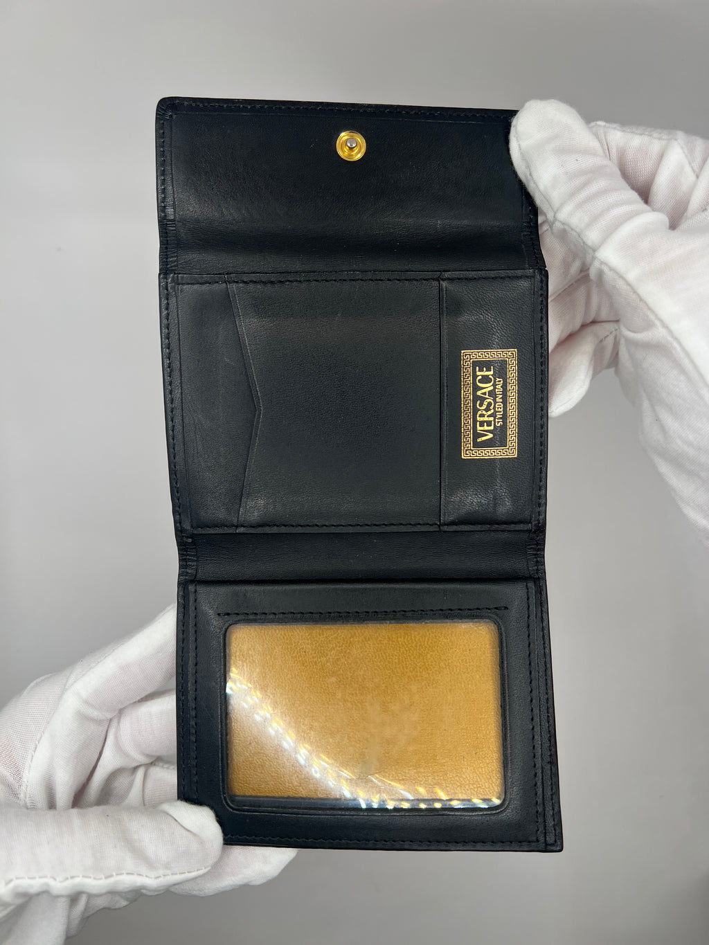 Versace Vintage Baroque Leopard Crown Tri-Fold Wallet