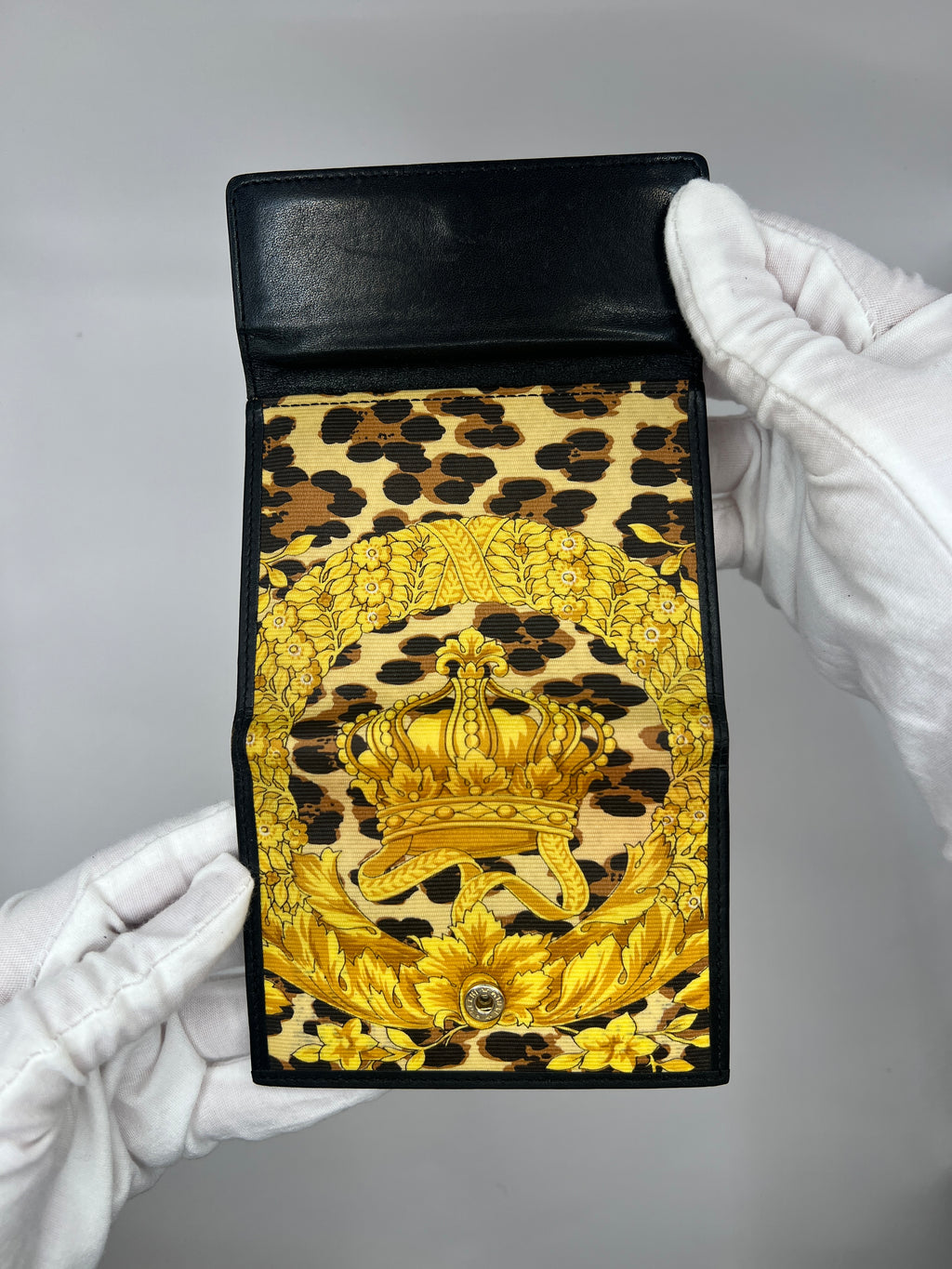 Versace Vintage Baroque Leopard Crown Tri-Fold Wallet