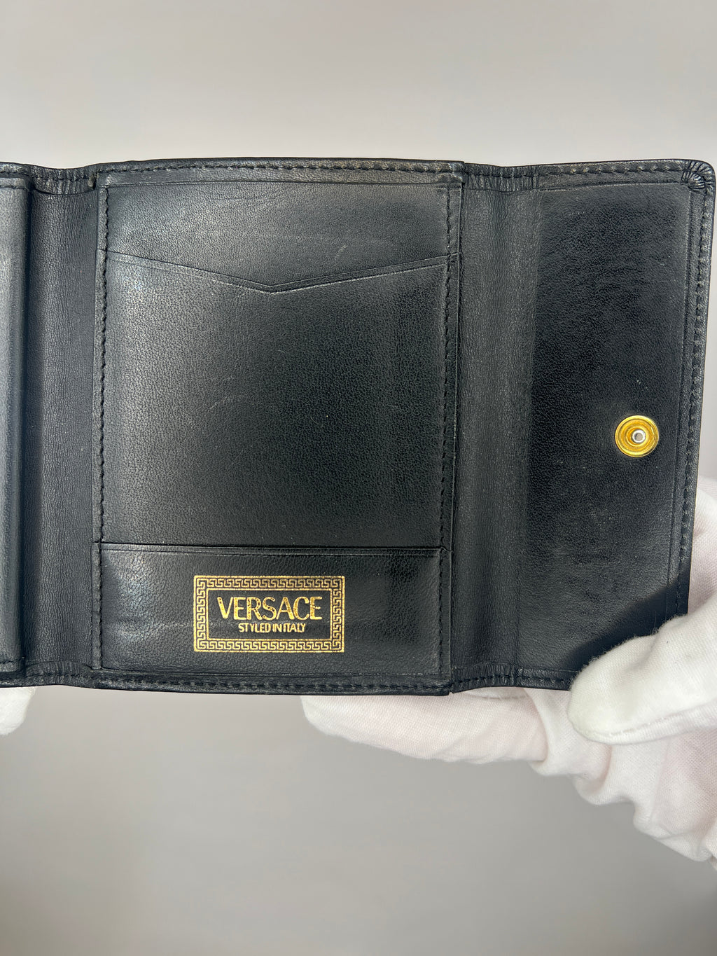 Versace Vintage Baroque Leopard Crown Tri-Fold Wallet