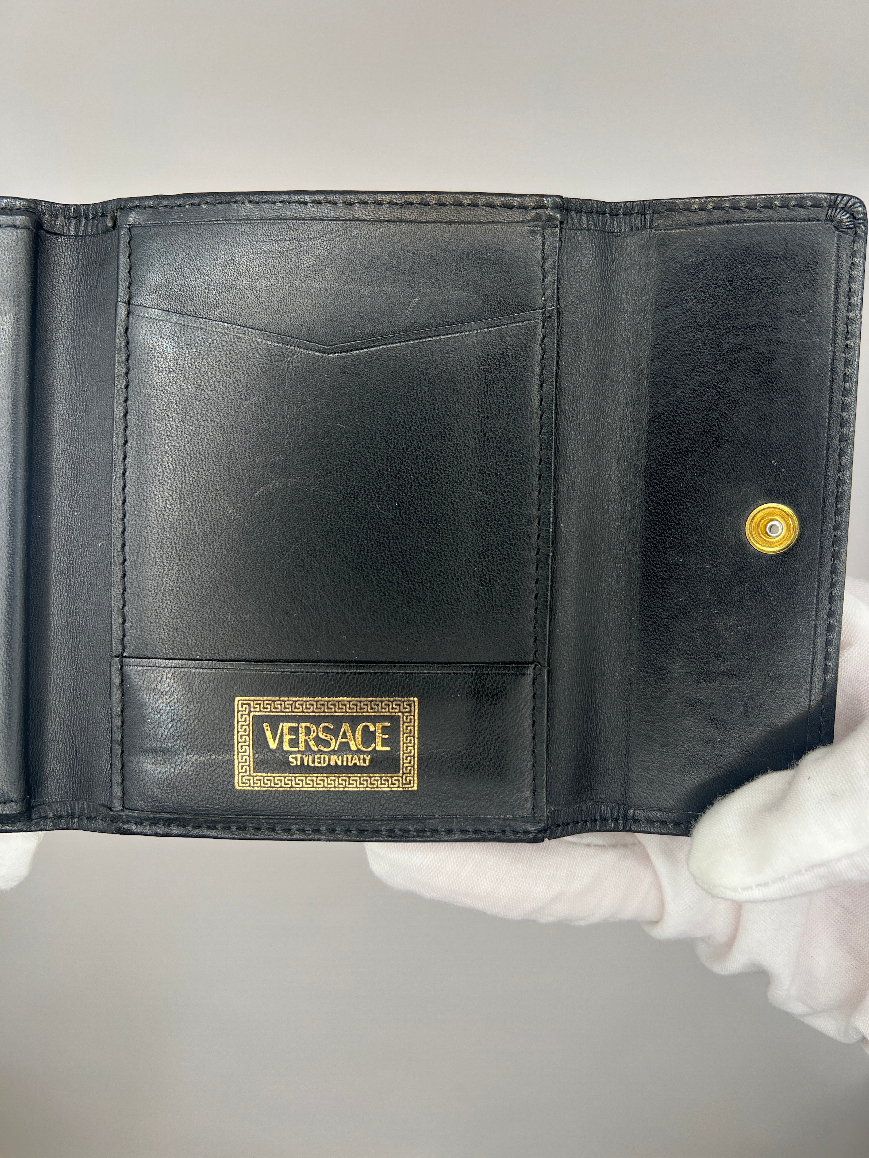 Versace Vintage Baroque Leopard Crown Tri-Fold Wallet