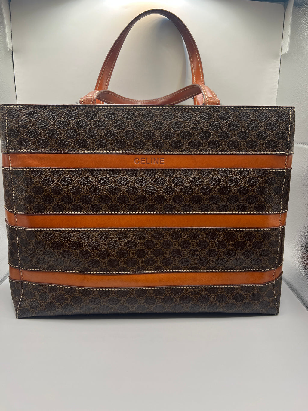 Céline Vintage Macadam Canvas Stripe Tote