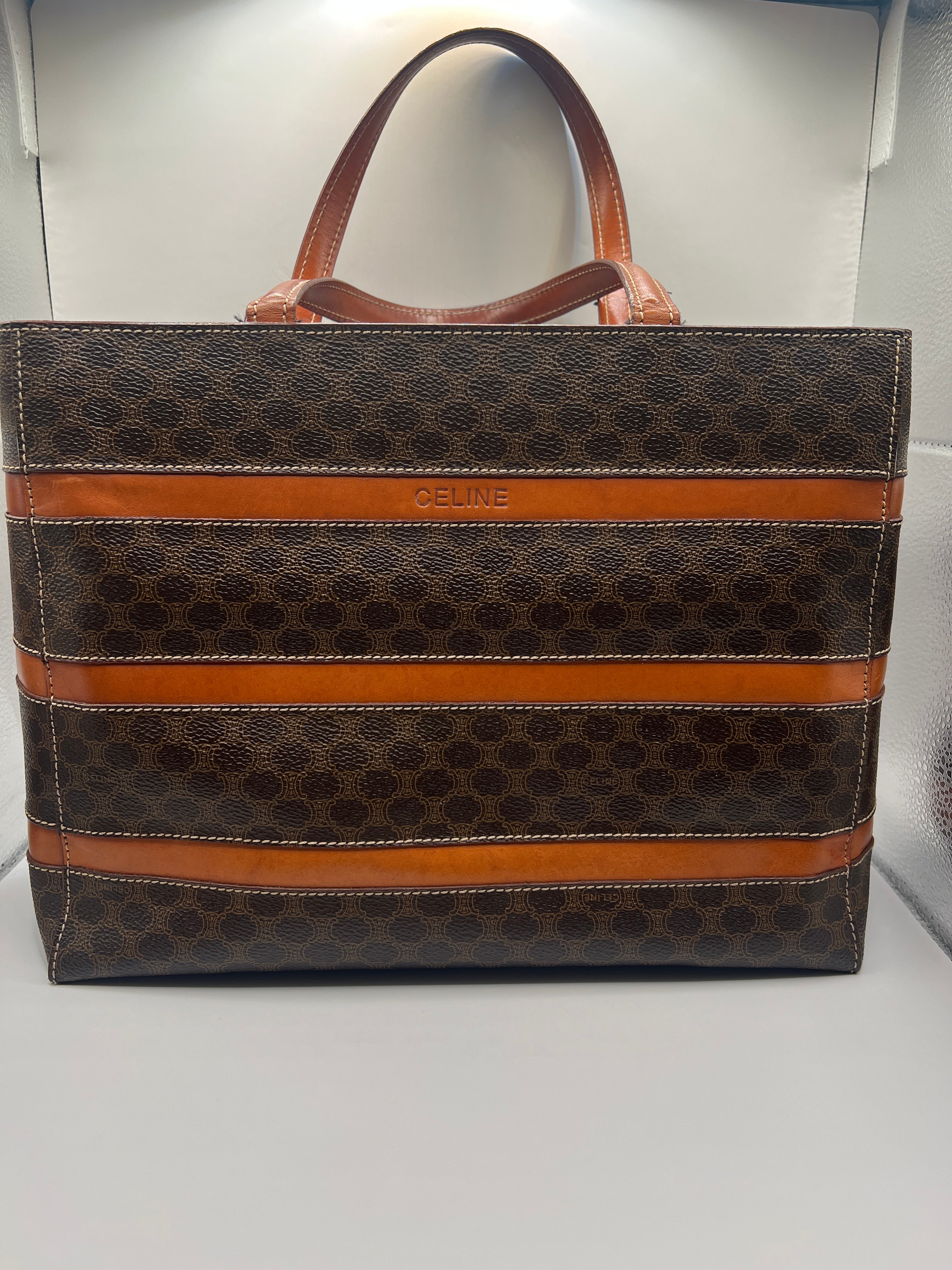 Céline Vintage Macadam Canvas Stripe Tote