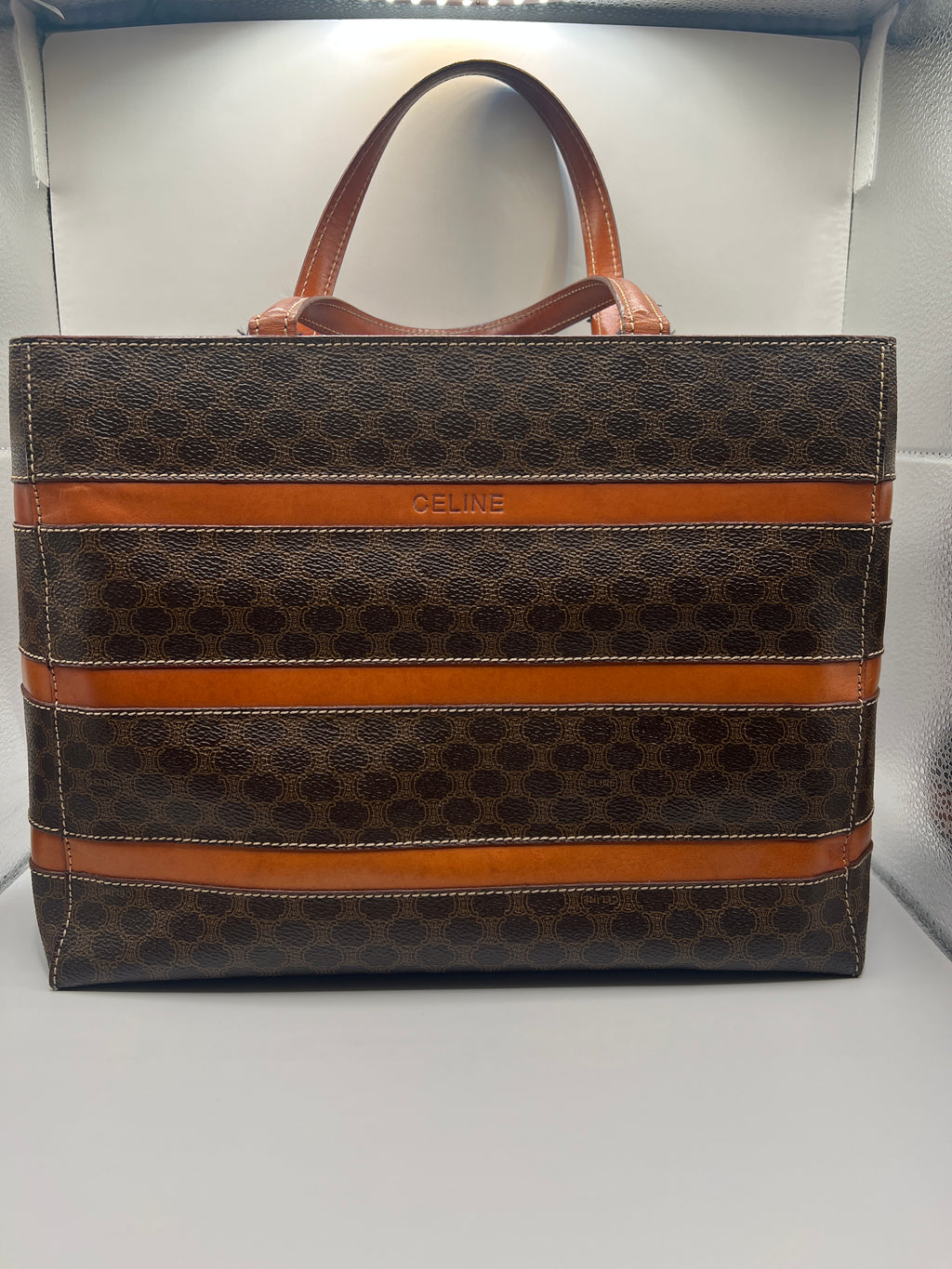 Céline Vintage Macadam Canvas Stripe Tote