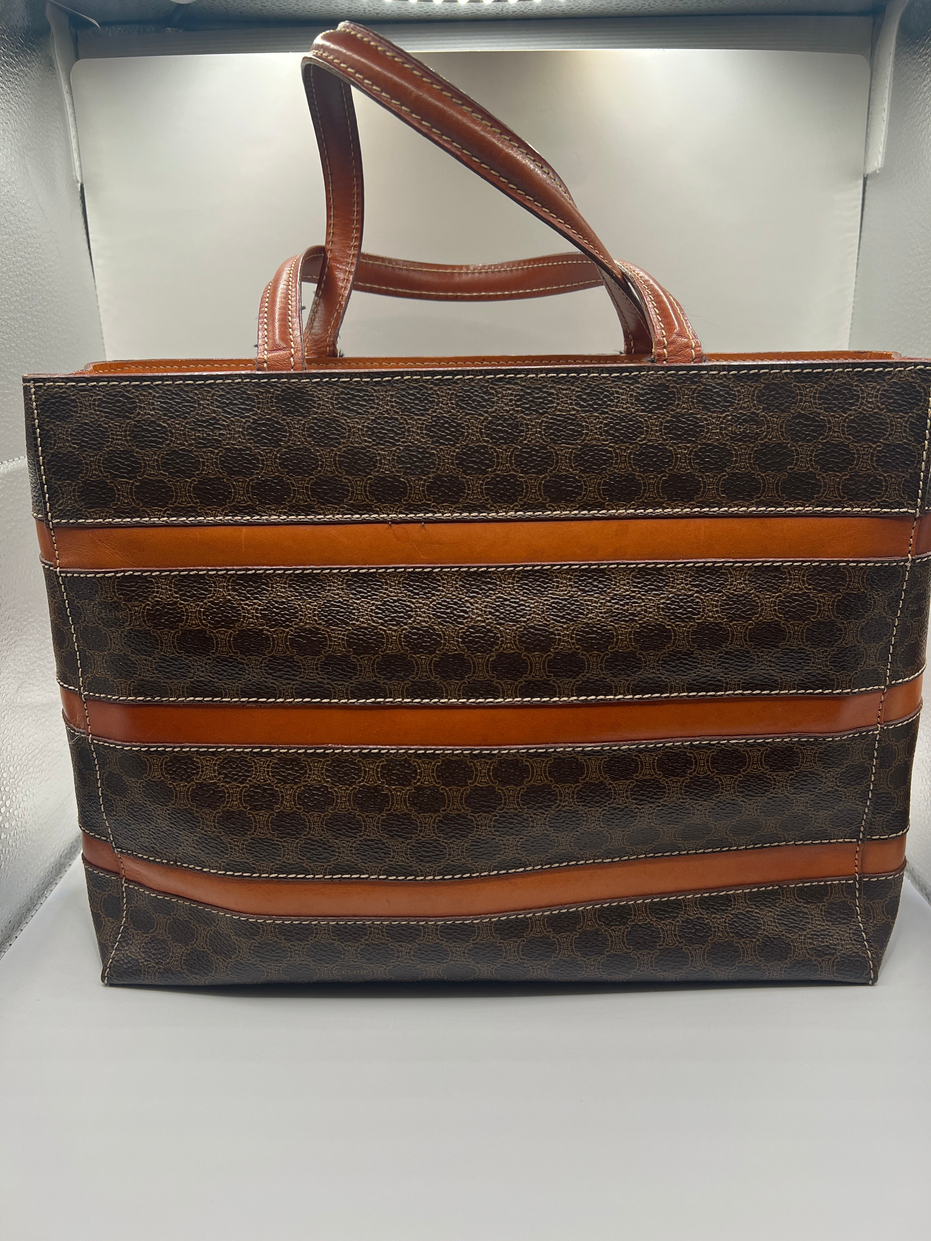 Céline Vintage Macadam Canvas Stripe Tote