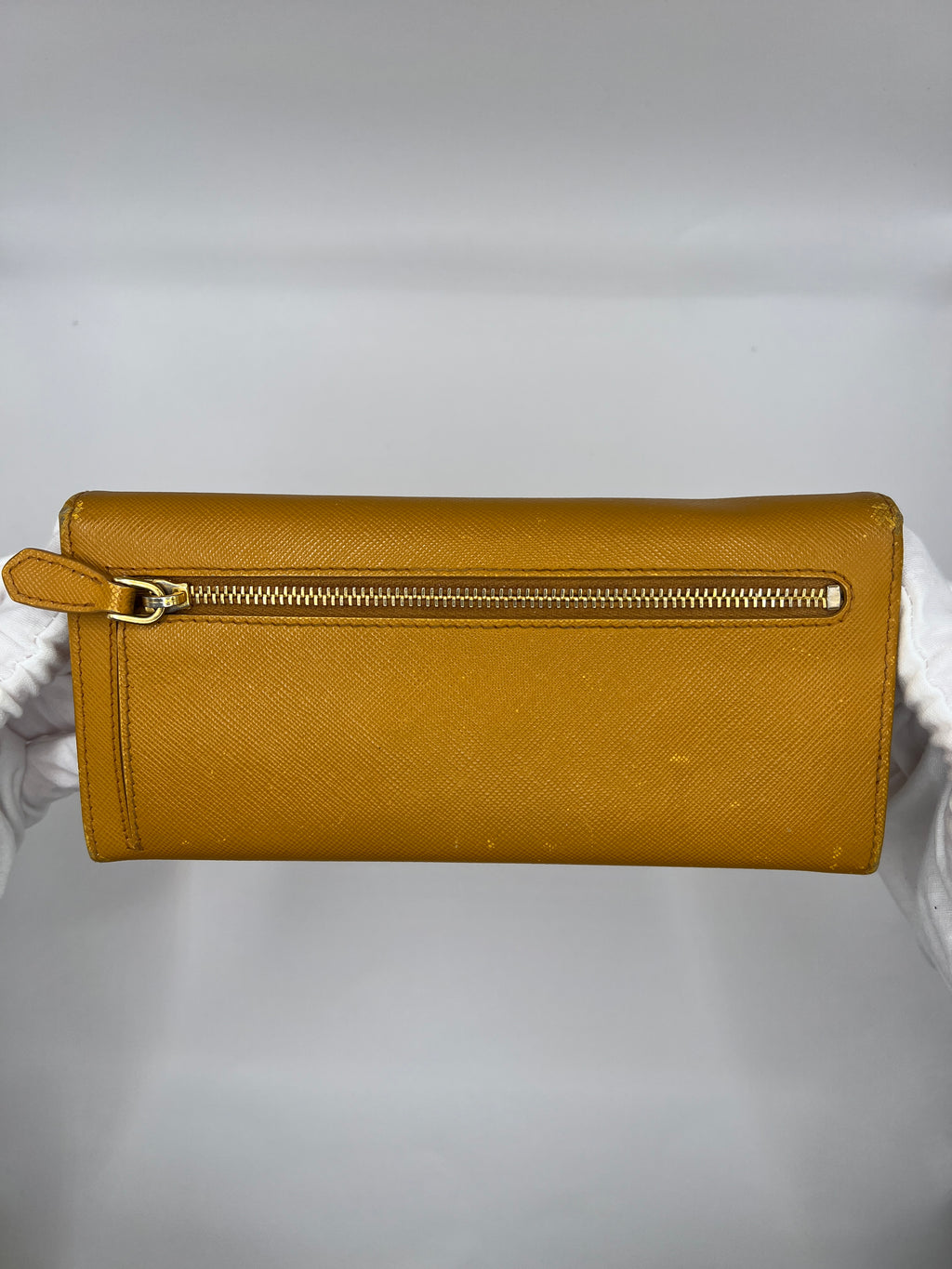 Prada Saffiano Leather Continental Wallet in Mustard Yellow