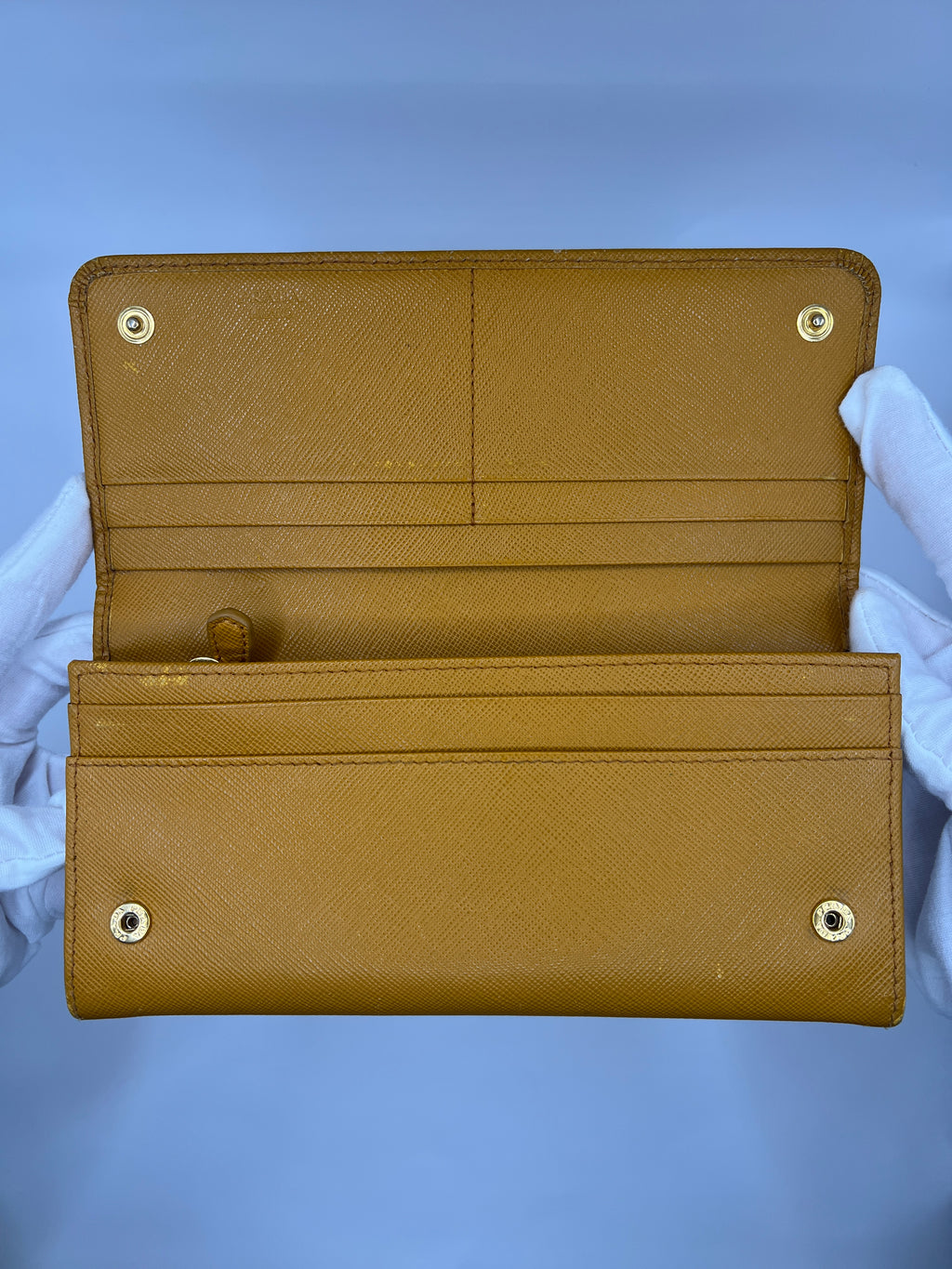 Prada Saffiano Leather Continental Wallet in Mustard Yellow