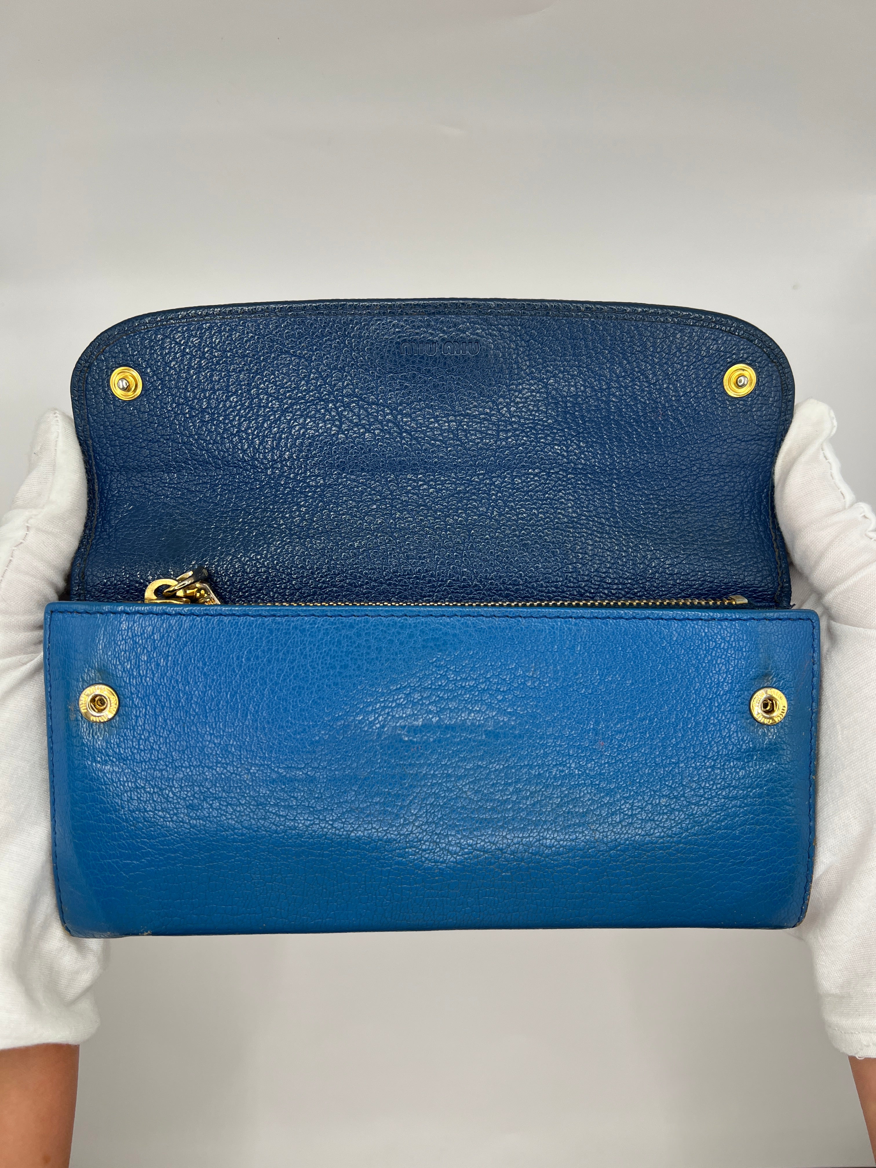 Miu Miu Two-Tone Blue Leather Continental Wallet