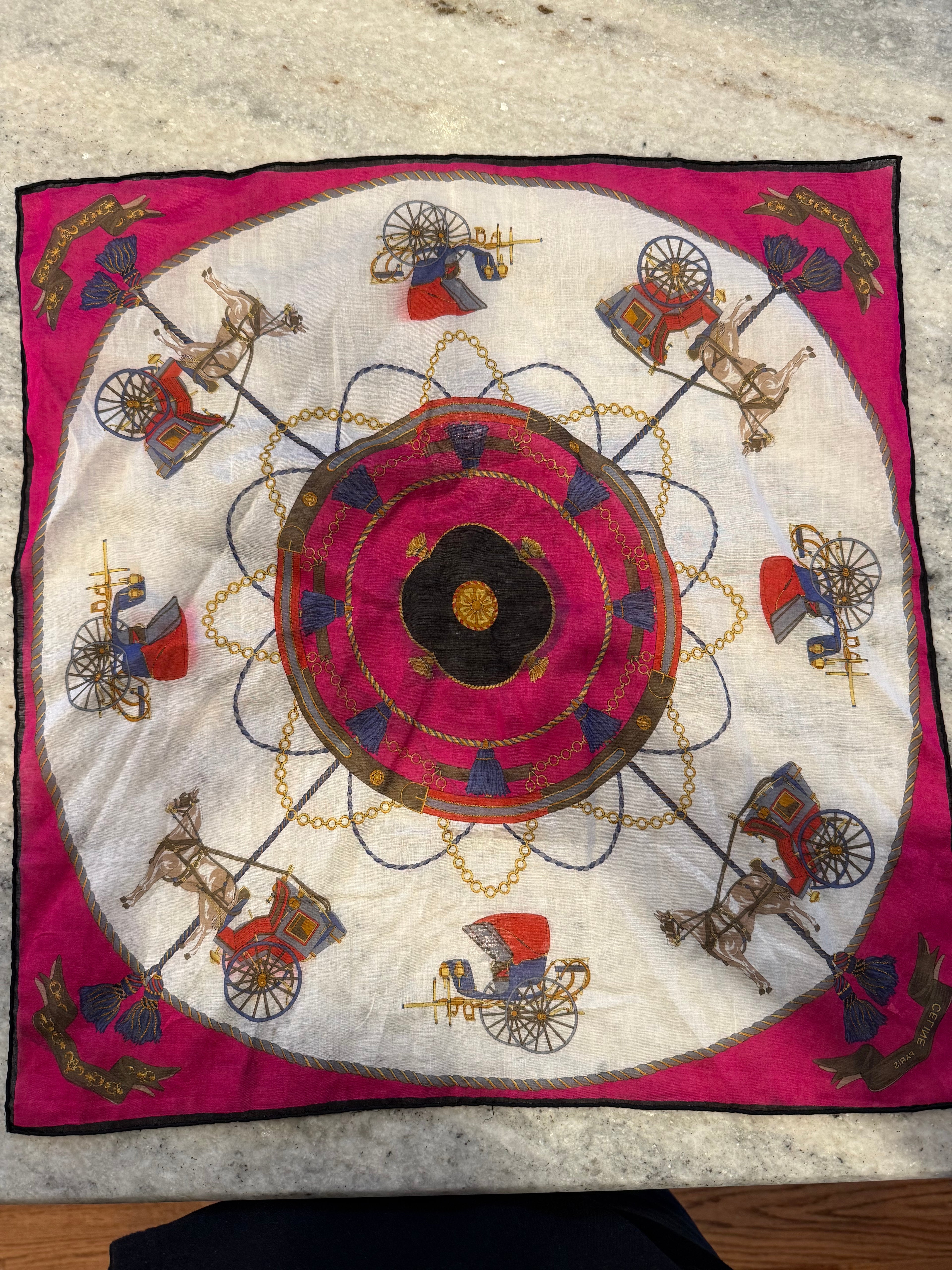 Vintage Céline Paris Equestrian Silk Pocket Square (18” x 18”)