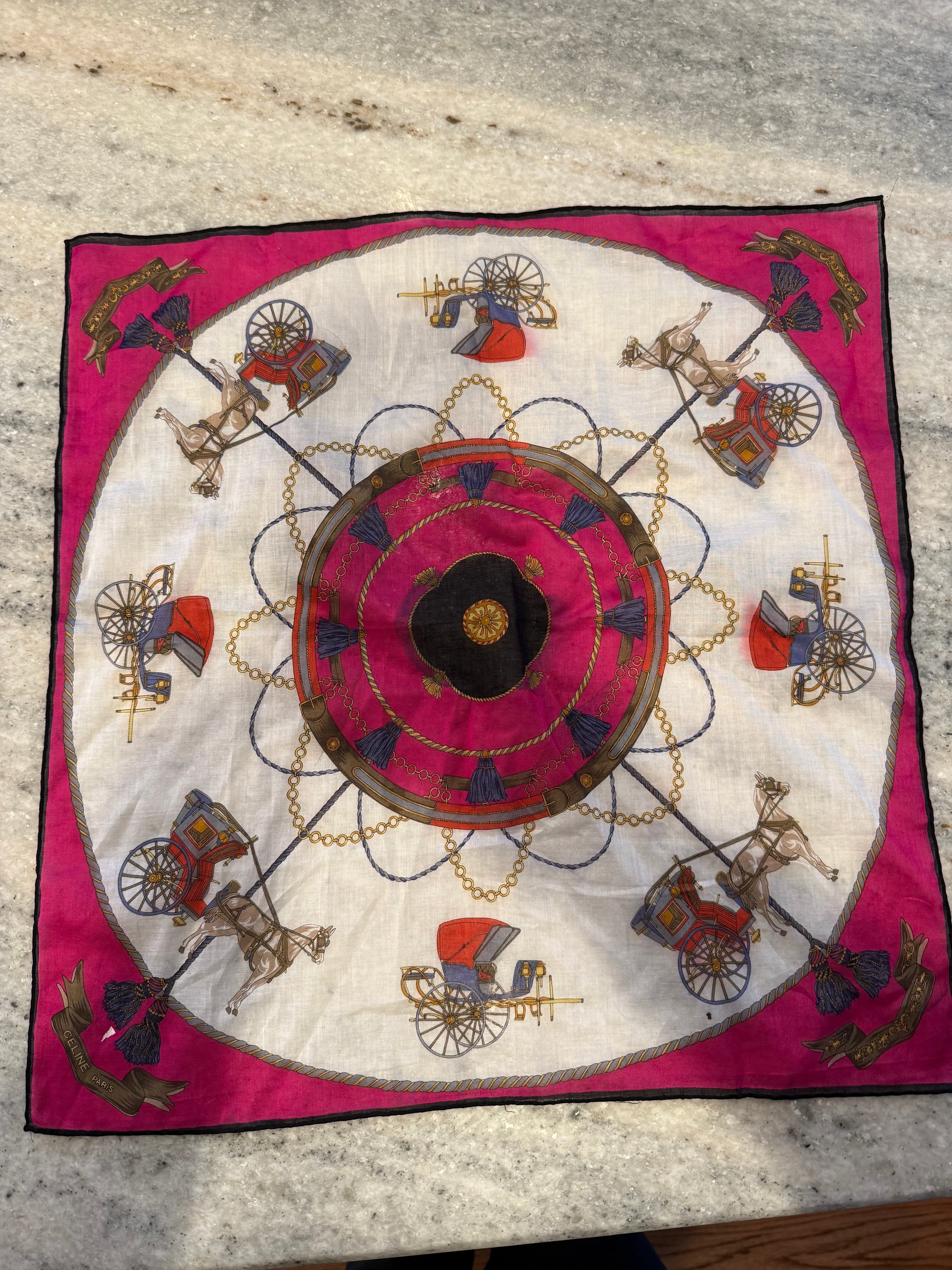 Vintage Céline Paris Equestrian Silk Pocket Square (18” x 18”)