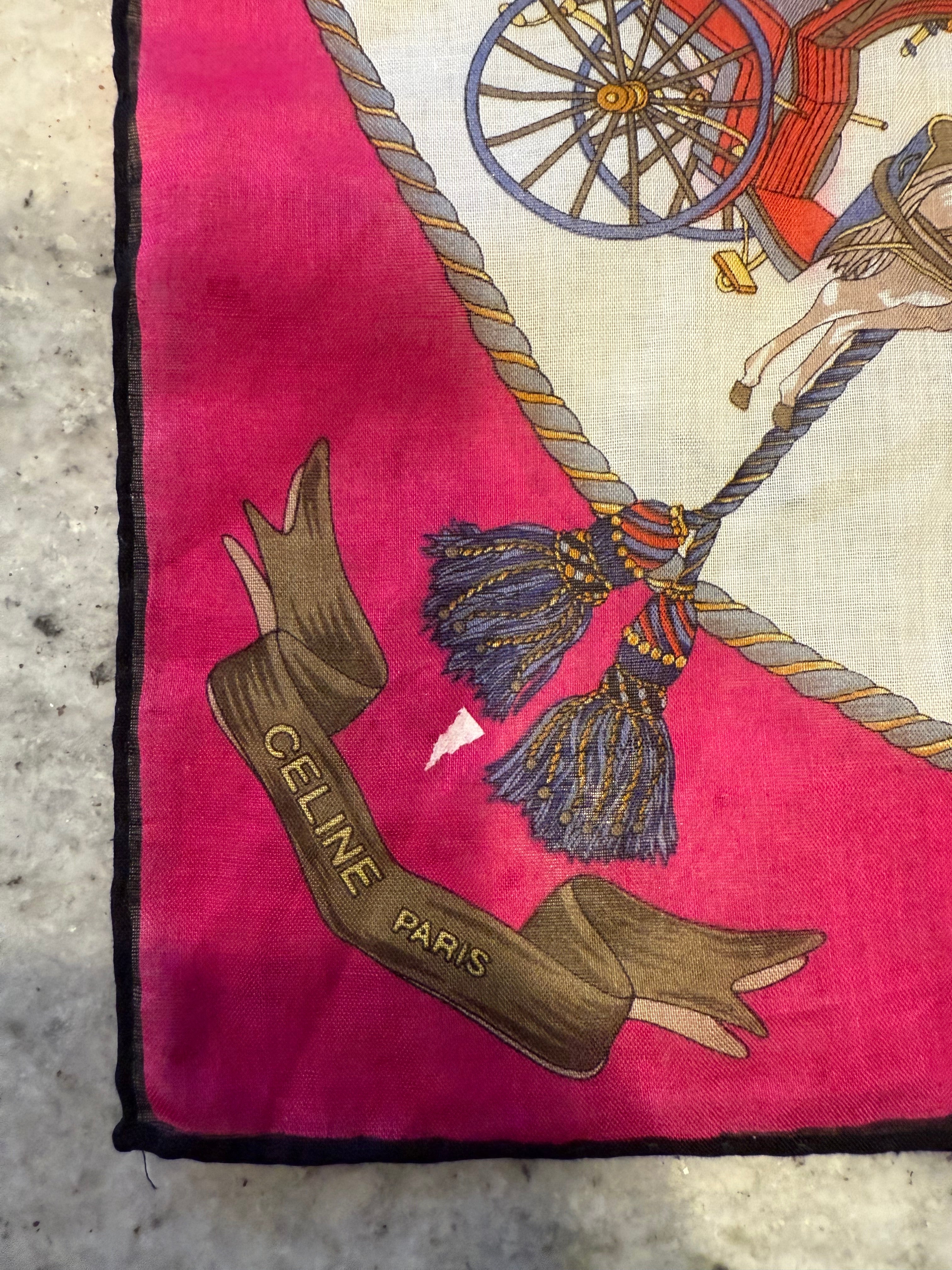 Vintage Céline Paris Equestrian Silk Pocket Square (18” x 18”)