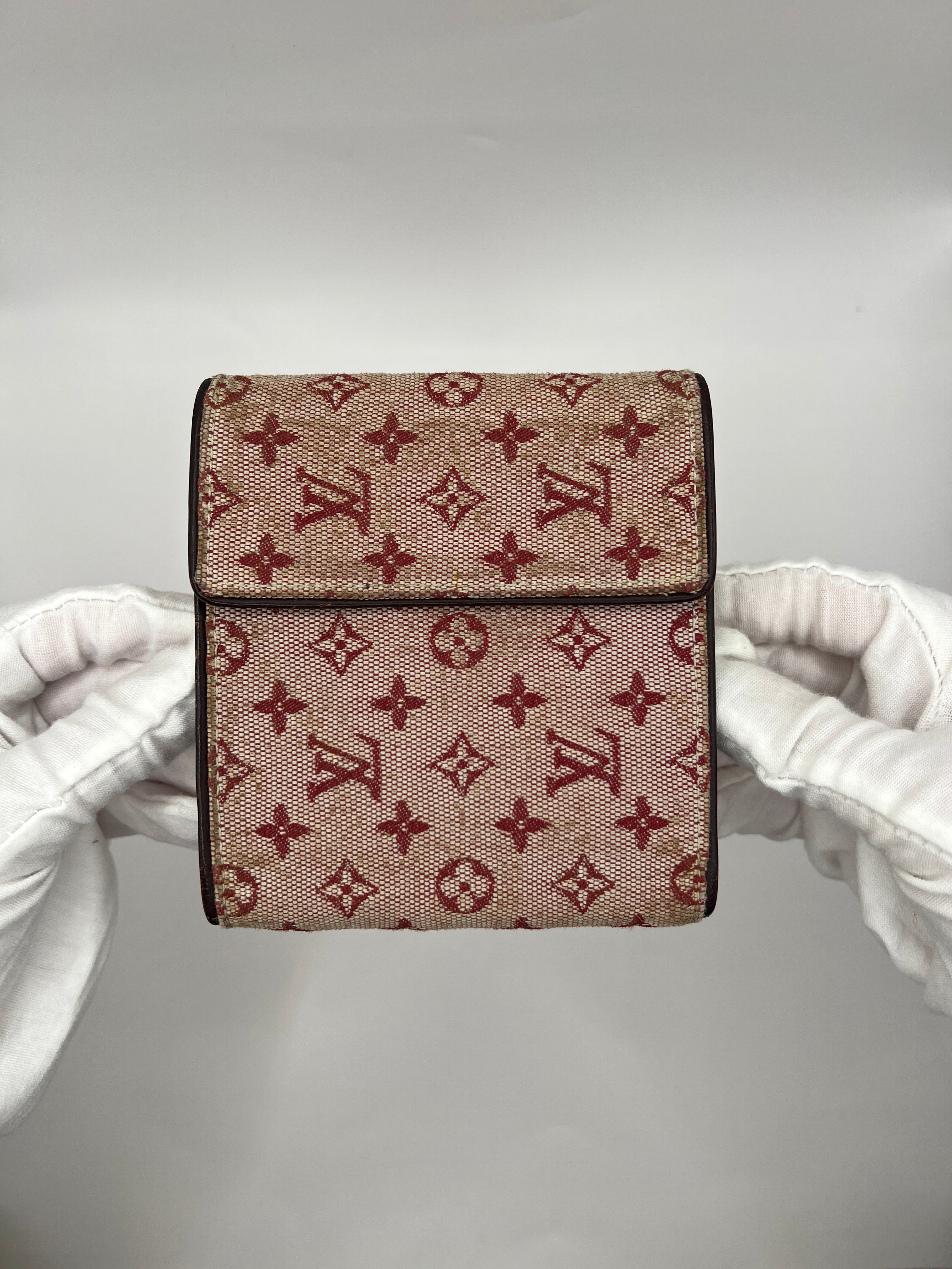 Louis Vuitton Mini Lin Burgundy Red Bifold Wallet