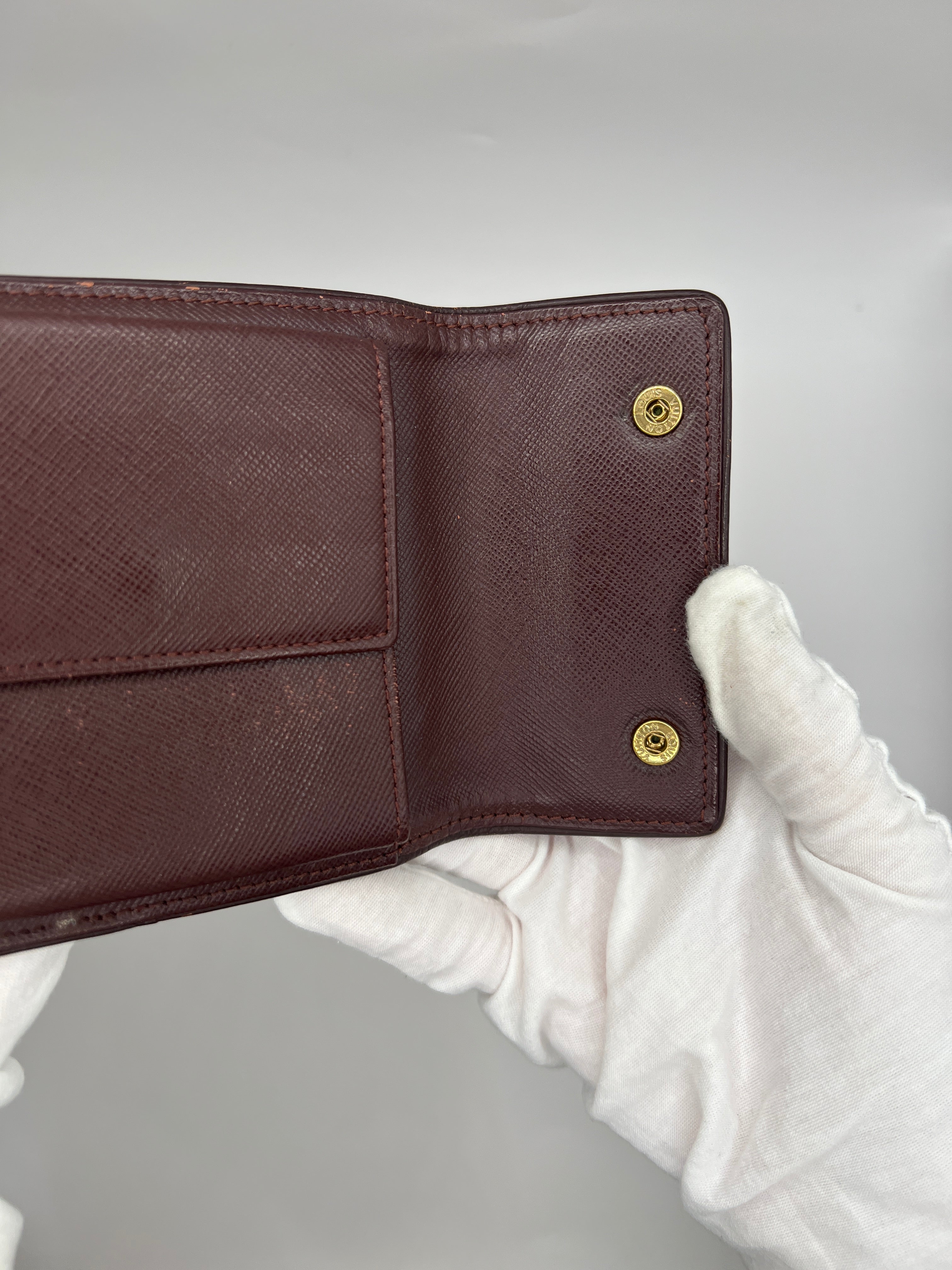 Louis Vuitton Mini Lin Burgundy Red Bifold Wallet