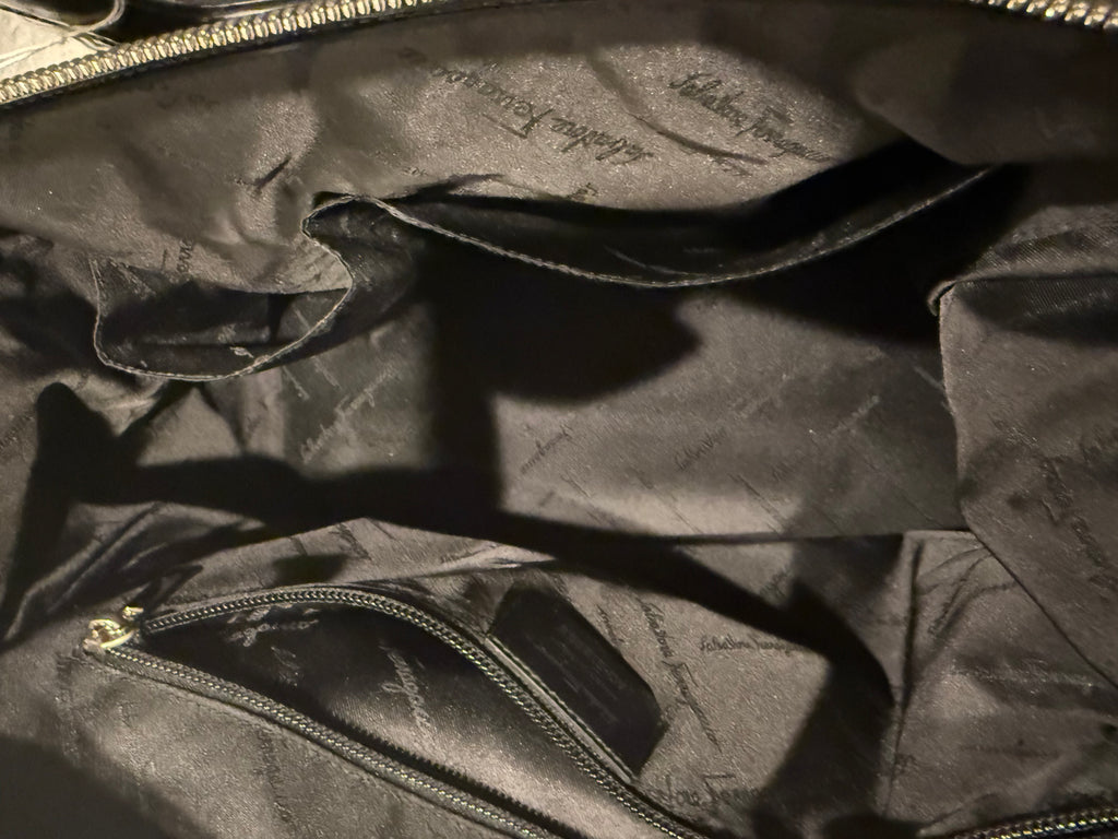 Ferragamo Patent Leather & Nylon Structured Top-Handle Tote – Black