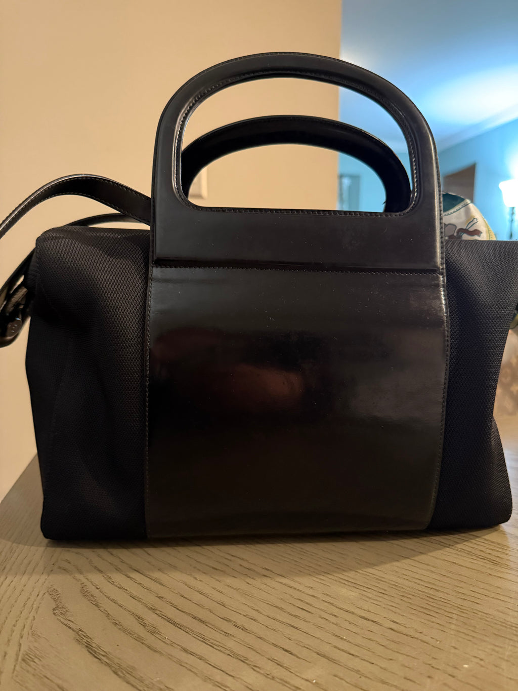 Ferragamo Patent Leather & Nylon Structured Top-Handle Tote – Black