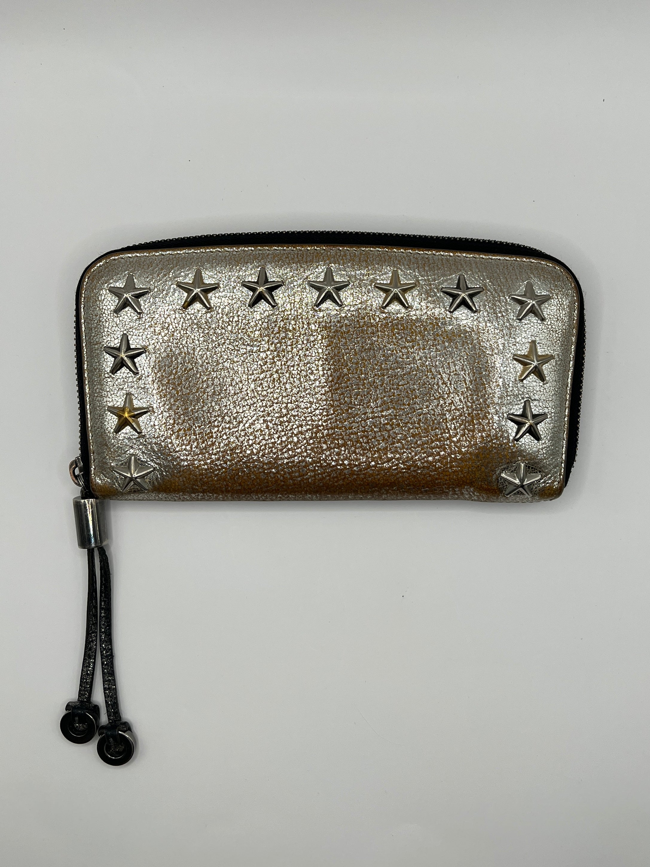Jimmy Choo Star-Studded Metallic Zip-Around Wallet