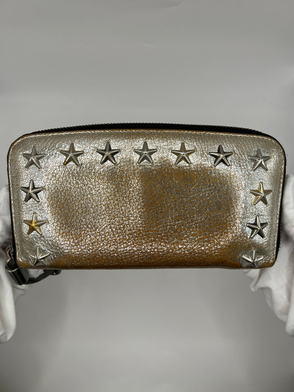 Jimmy Choo Star-Studded Metallic Zip-Around Wallet