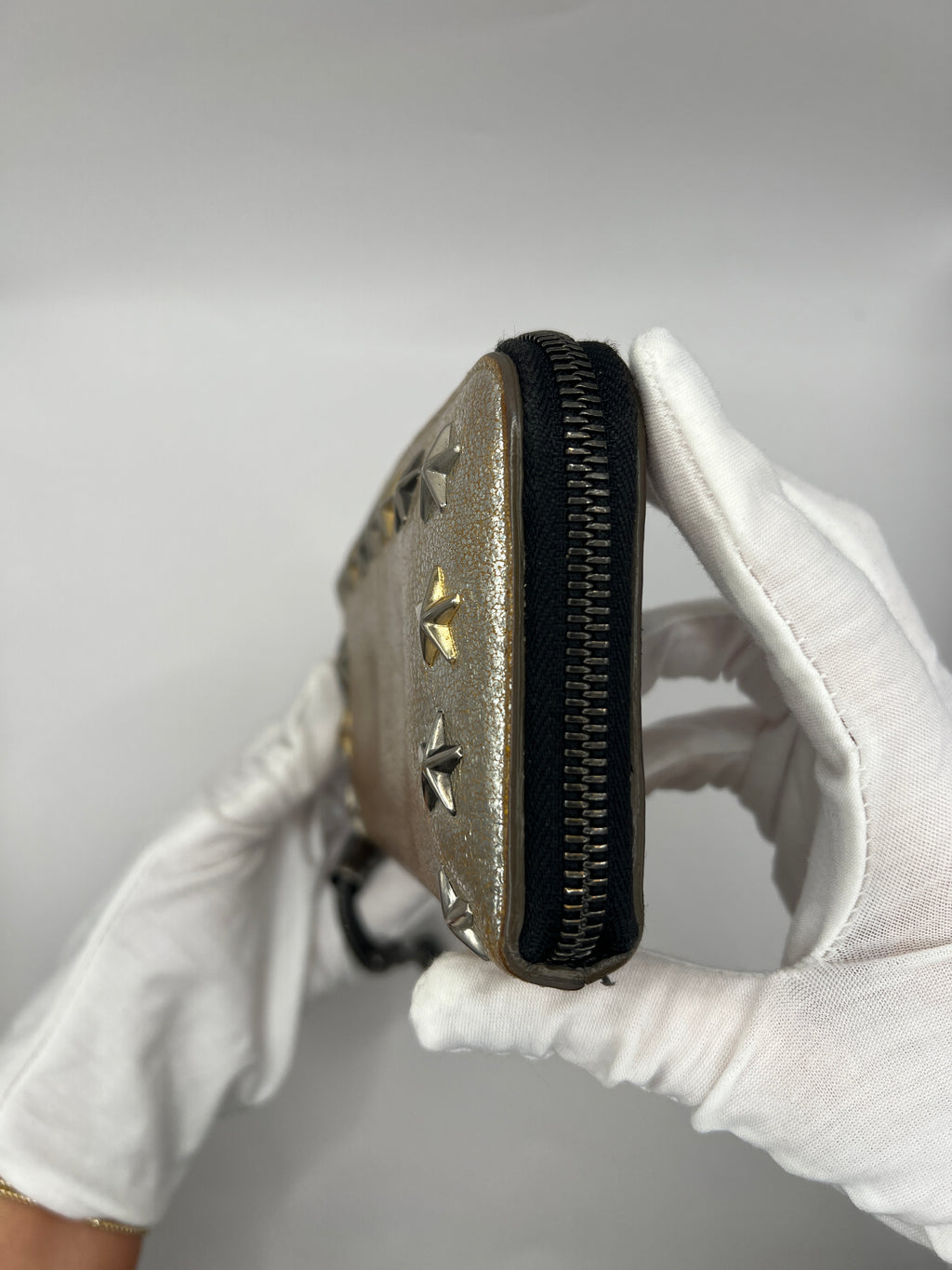 Jimmy Choo Star-Studded Metallic Zip-Around Wallet