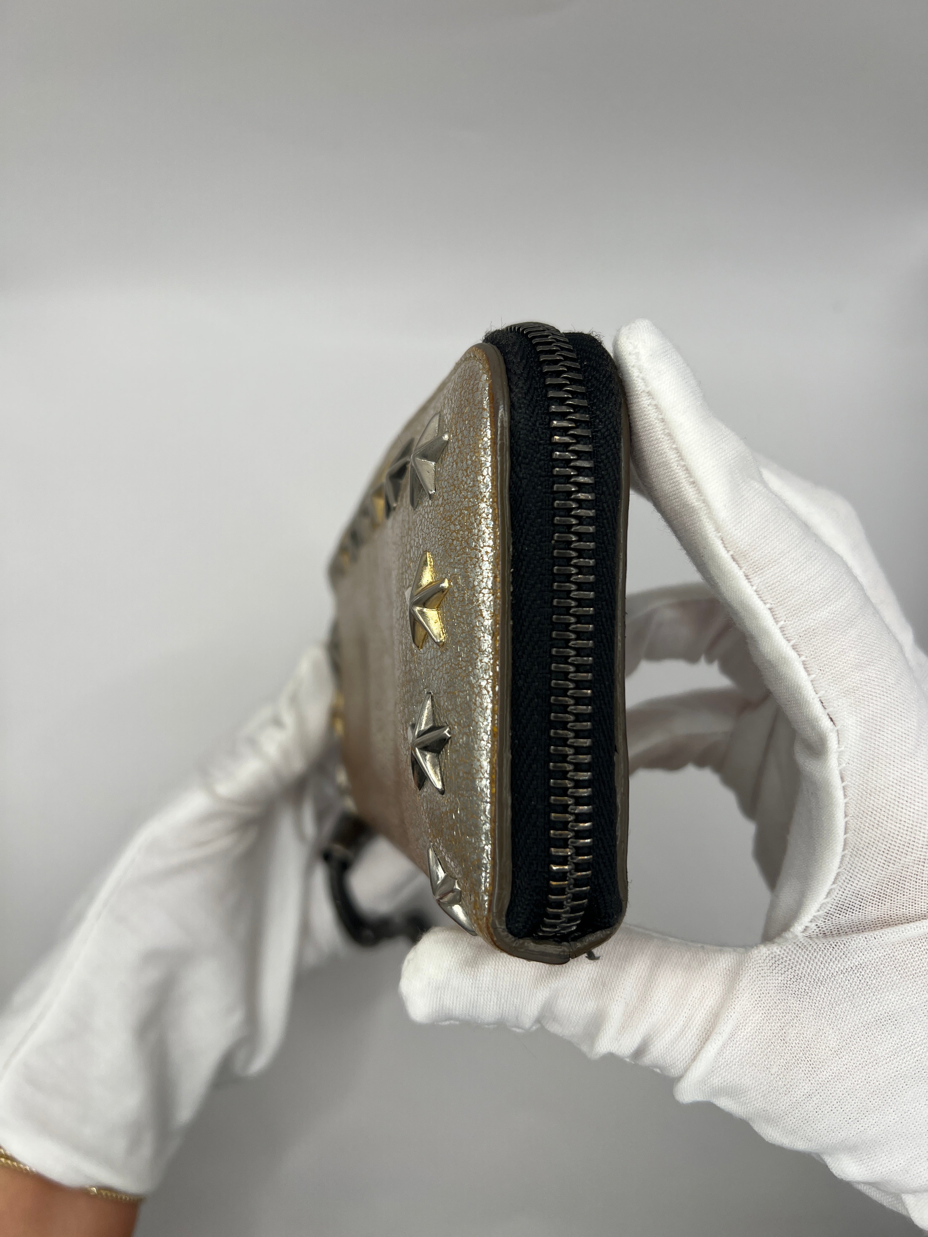 Jimmy Choo Star-Studded Metallic Zip-Around Wallet