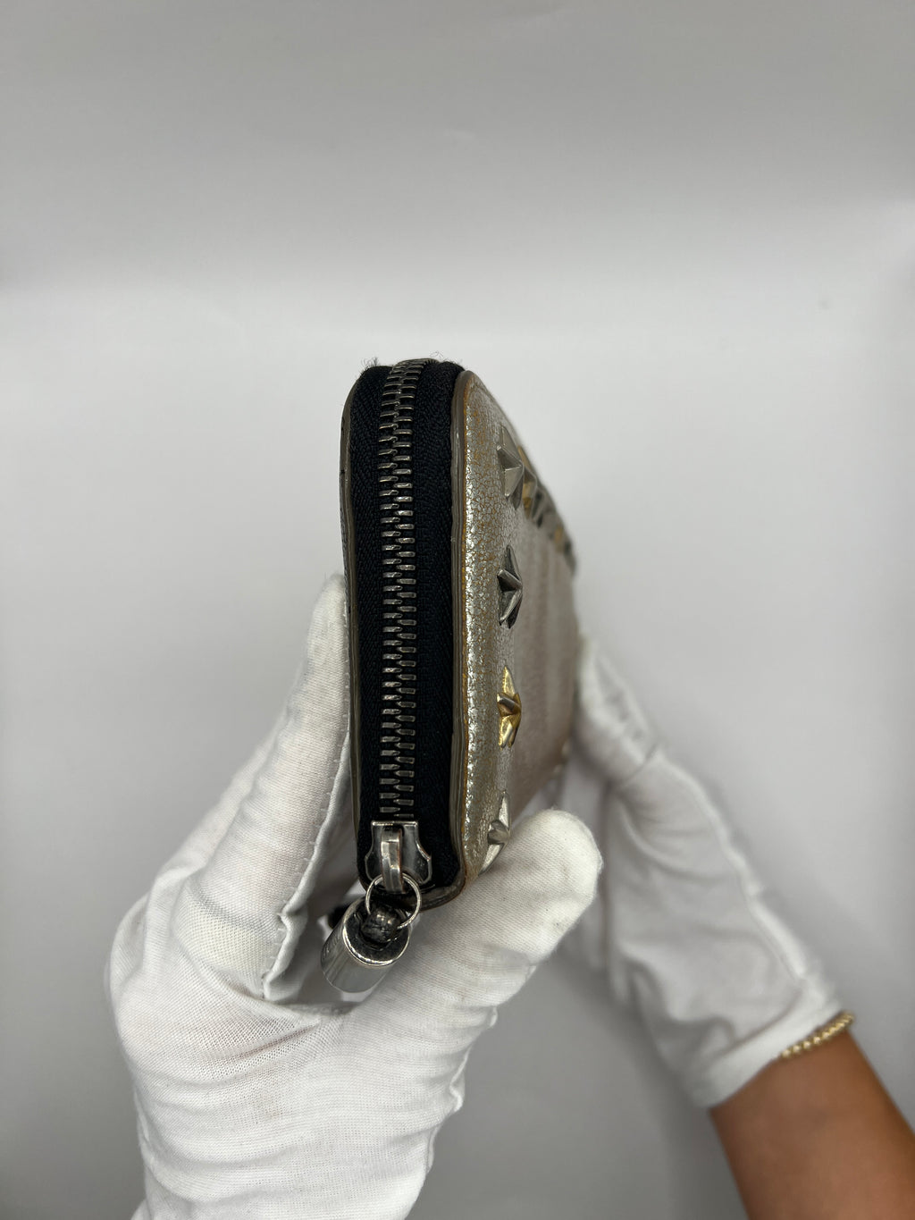 Jimmy Choo Star-Studded Metallic Zip-Around Wallet