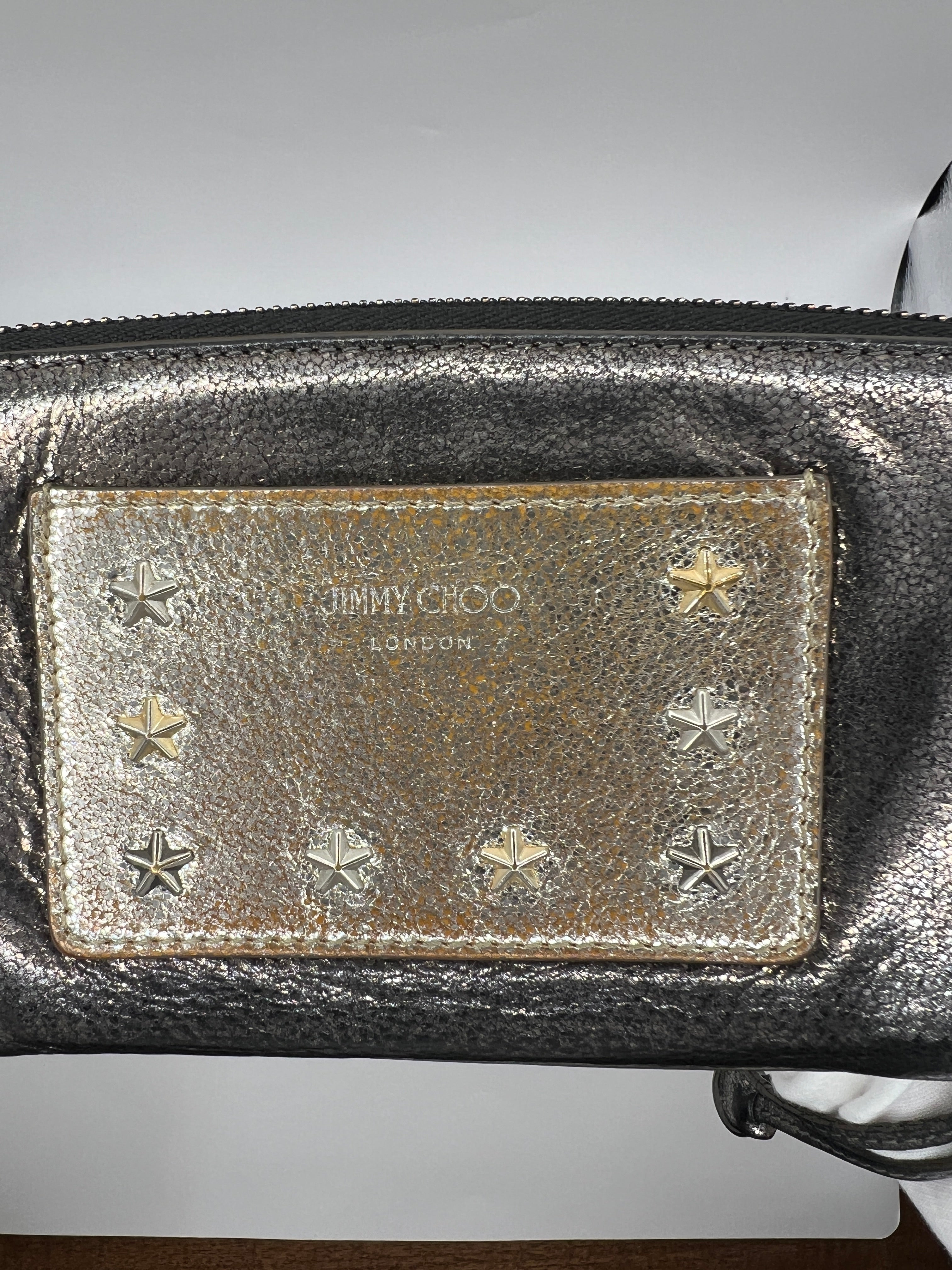 Jimmy Choo Star-Studded Metallic Zip-Around Wallet