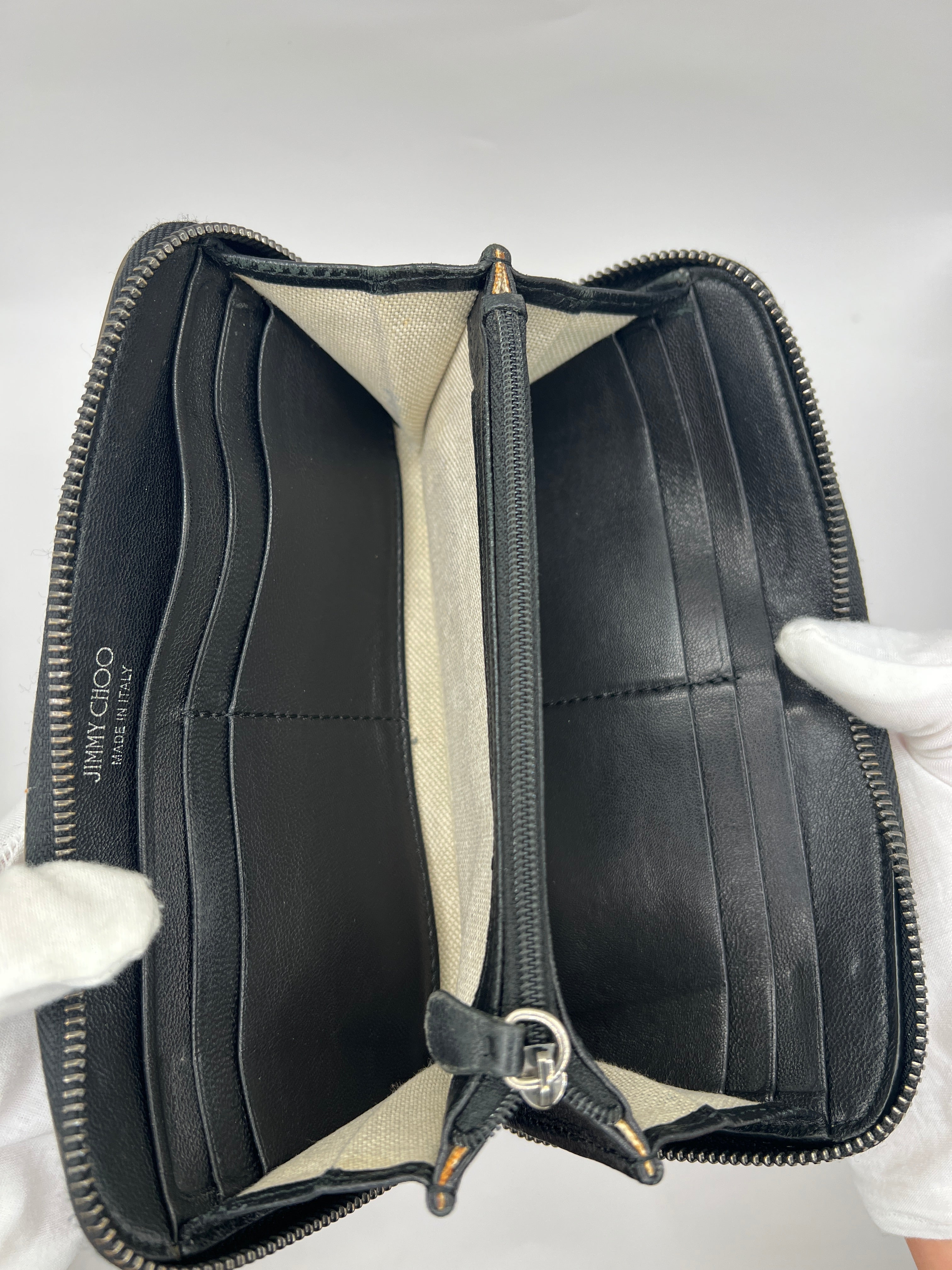 Jimmy Choo Star-Studded Metallic Zip-Around Wallet