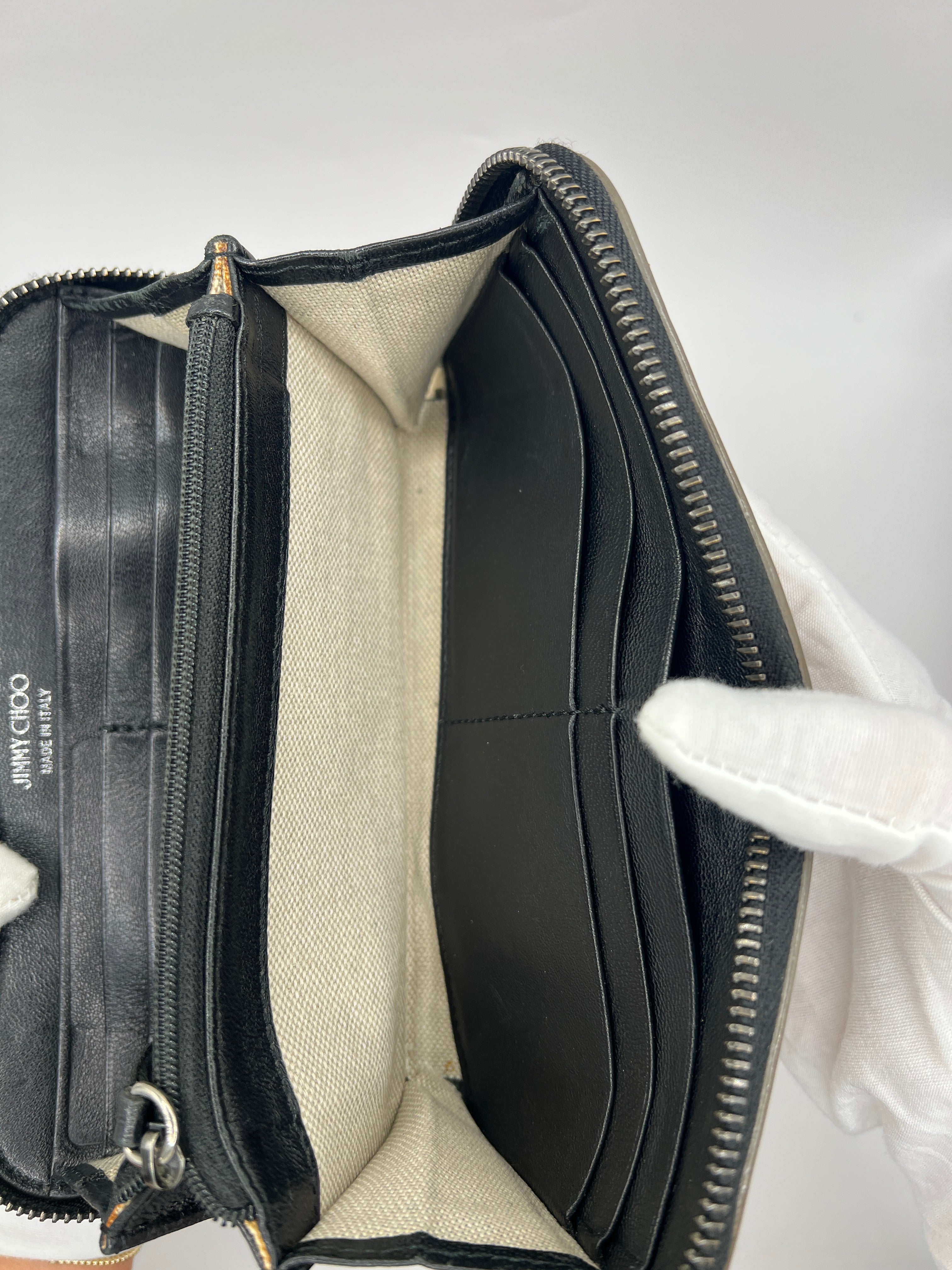 Jimmy Choo Star-Studded Metallic Zip-Around Wallet