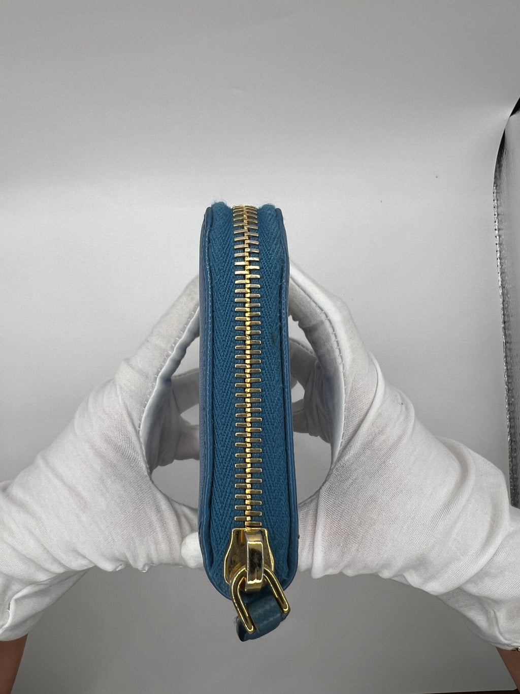 Prada Saffiano Leather Blue Zip-Around Wallet Blue with Box