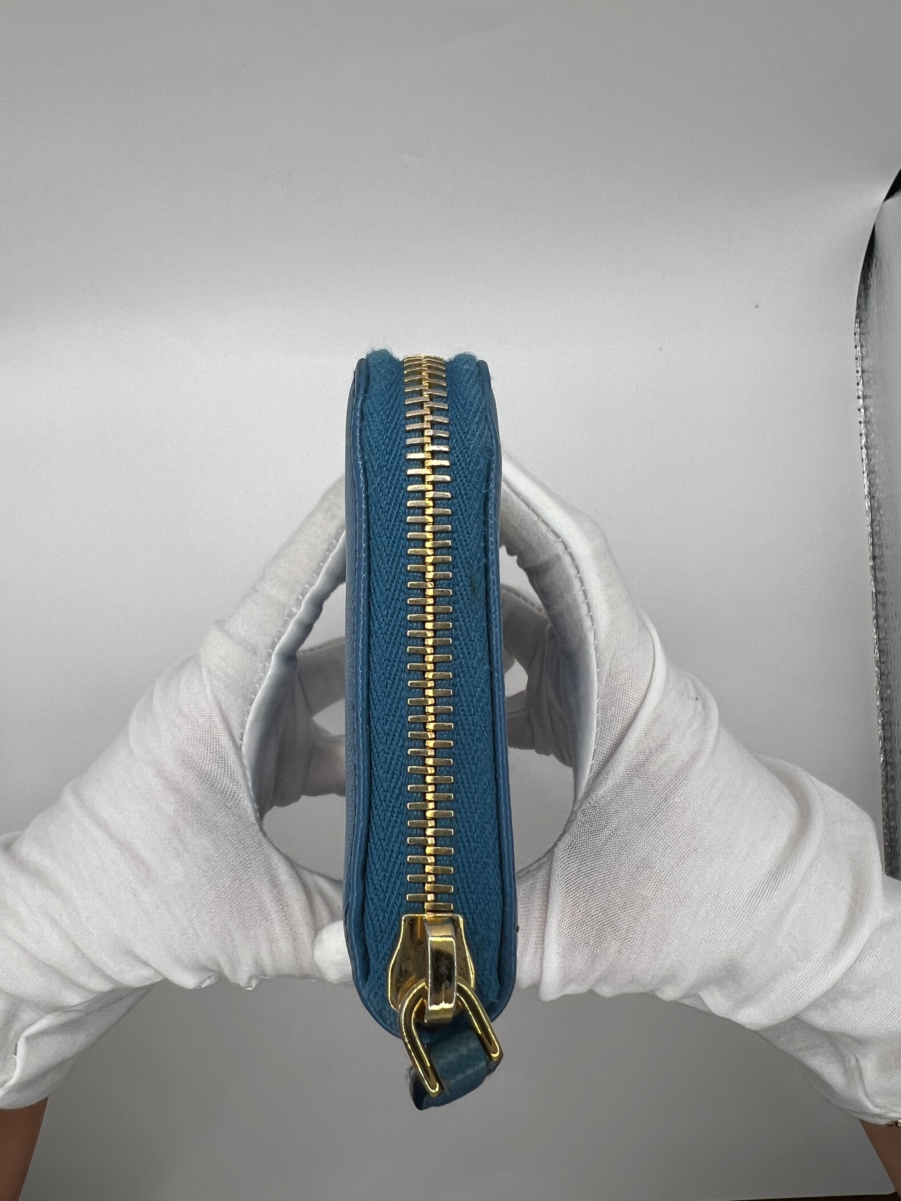 Prada Saffiano Leather Blue Zip-Around Wallet Blue with Box